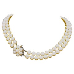 Classic 14k Weißgold Perle & Diamant Doppelstrang Halskette
