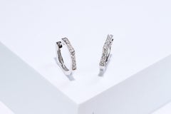 Classic 14k White Gold Round-Cut White Diamond Accents Hoop Earring