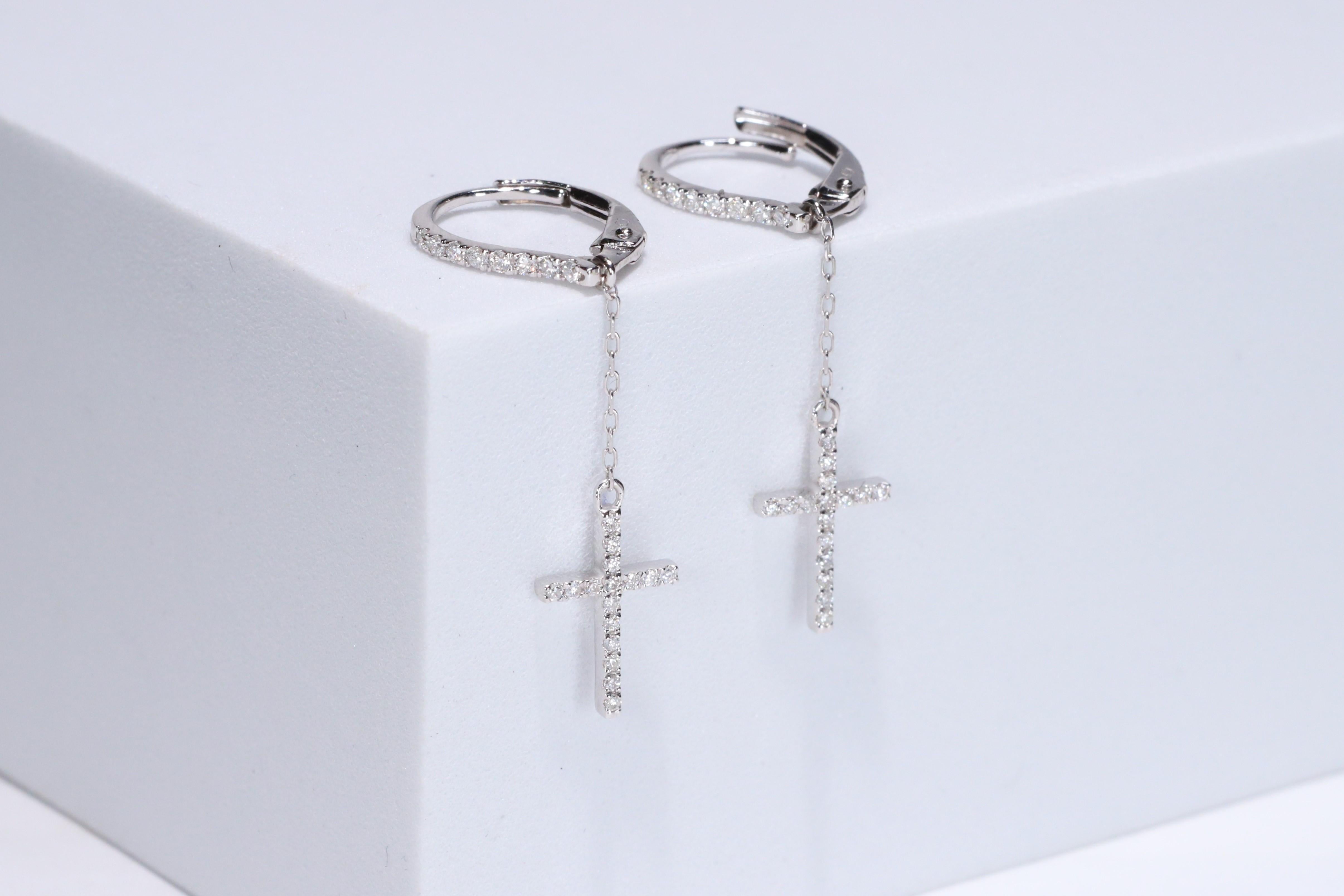 Each of these pretty earrings from Gin & Grace features a on a lever back clasp adorned with white diamonds. These earrings are made of rich 14-karat White gold with a high polish. Diamonds: 48 pcs Diamond cut: Round Diamond weight: 0.22 carat