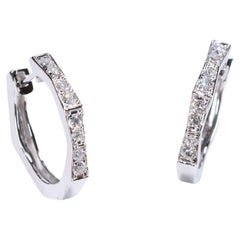 Classic 14k White Gold Round-Cut White Diamond Accents Hoop Earring