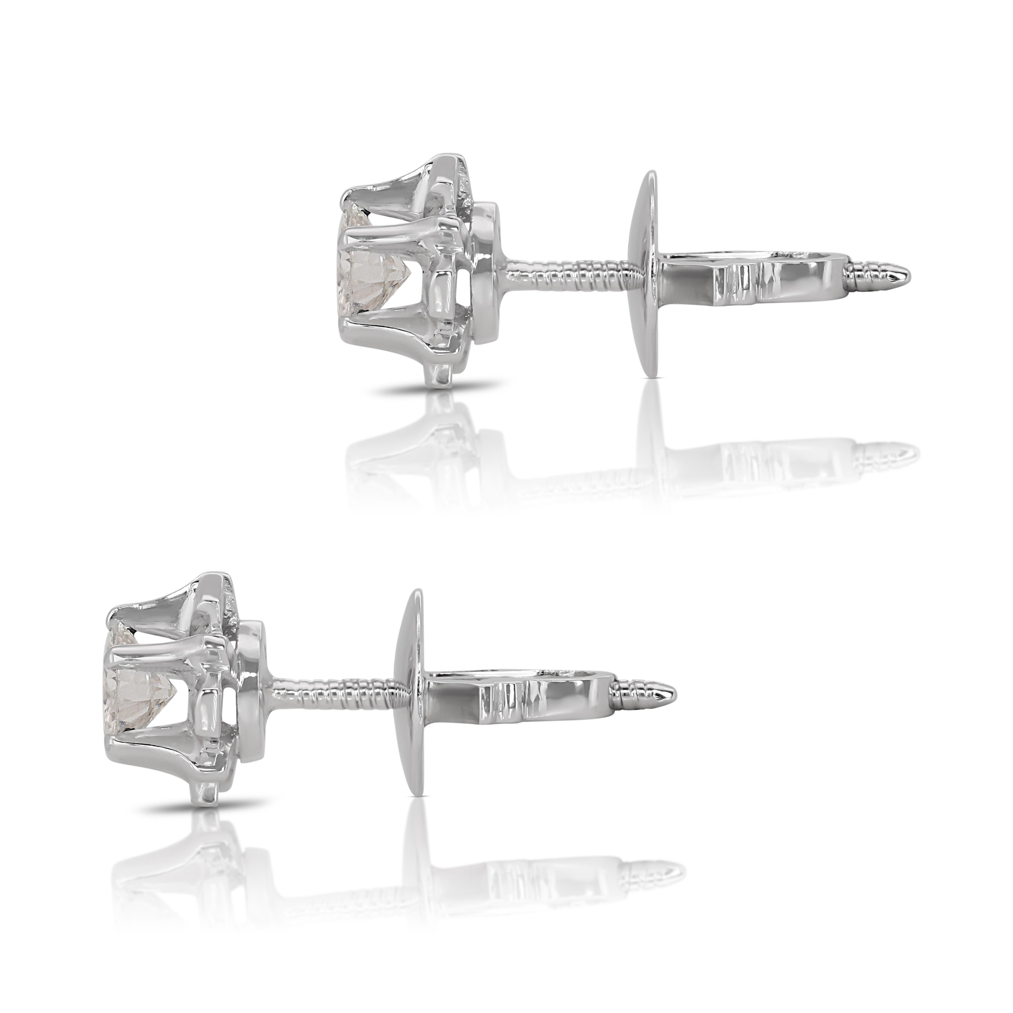 Women's Classic 14k White Gold Solitaire Stud Earrings with 0.40 Ct Natural Diamonds For Sale