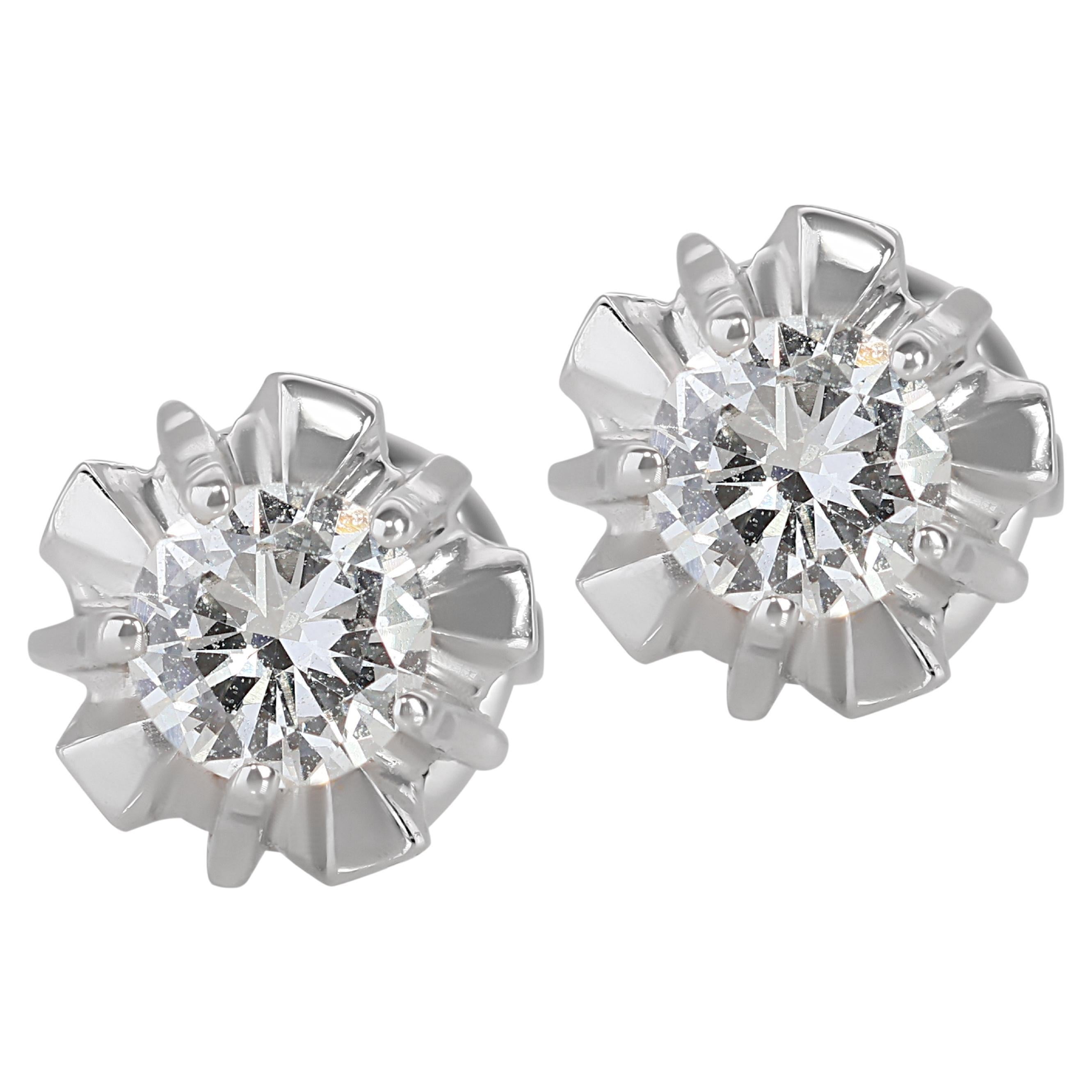 Classic 14k White Gold Solitaire Stud Earrings with 0.40 Ct Natural Diamonds For Sale