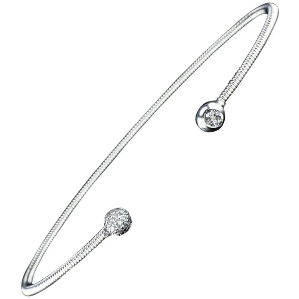 Classic 14K White Gold Spring Bangle Bracelet with Diamonds For Sale
