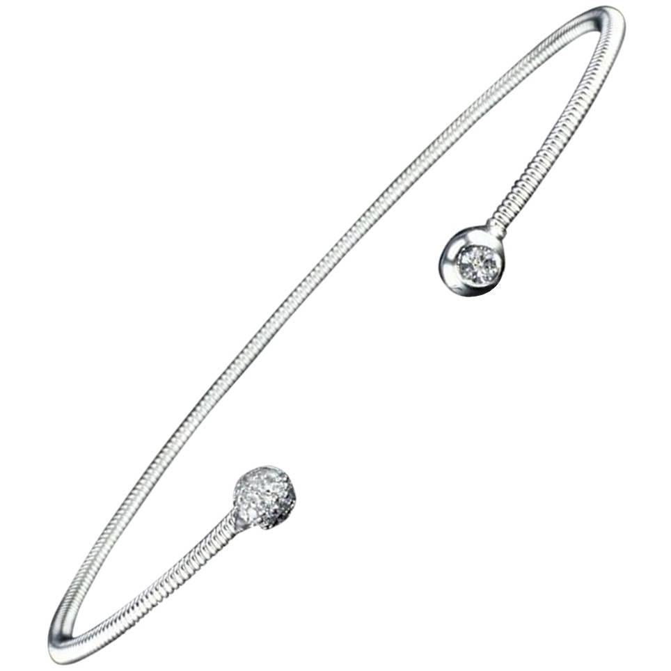 Classic 14K White Gold Spring Bangle Bracelet with Diamonds