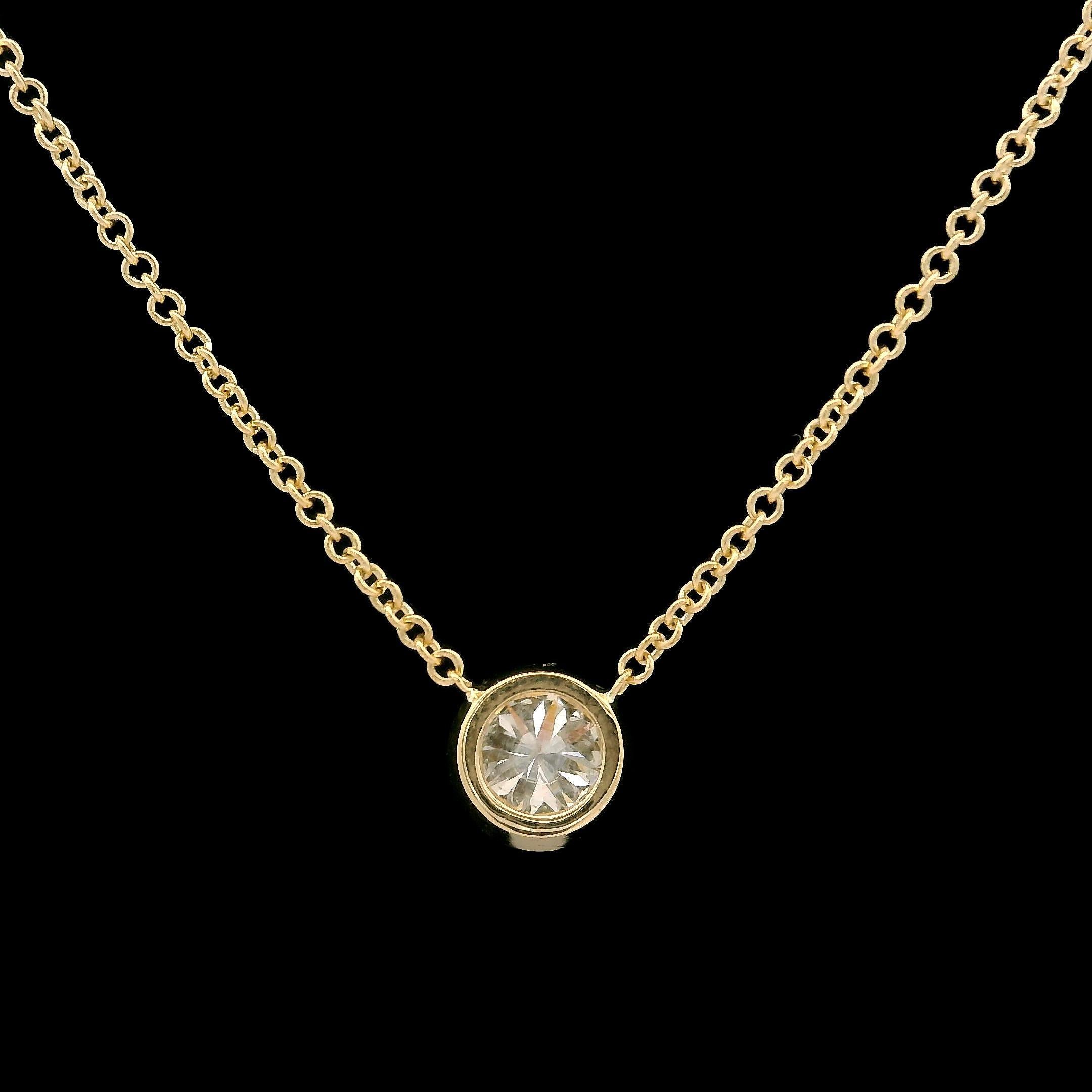 Klassische 14k Gelbgold 0,29ctw Diamant Lünette Solitär Halskette Anhänger im Zustand „Neu“ im Angebot in Montclair, NJ