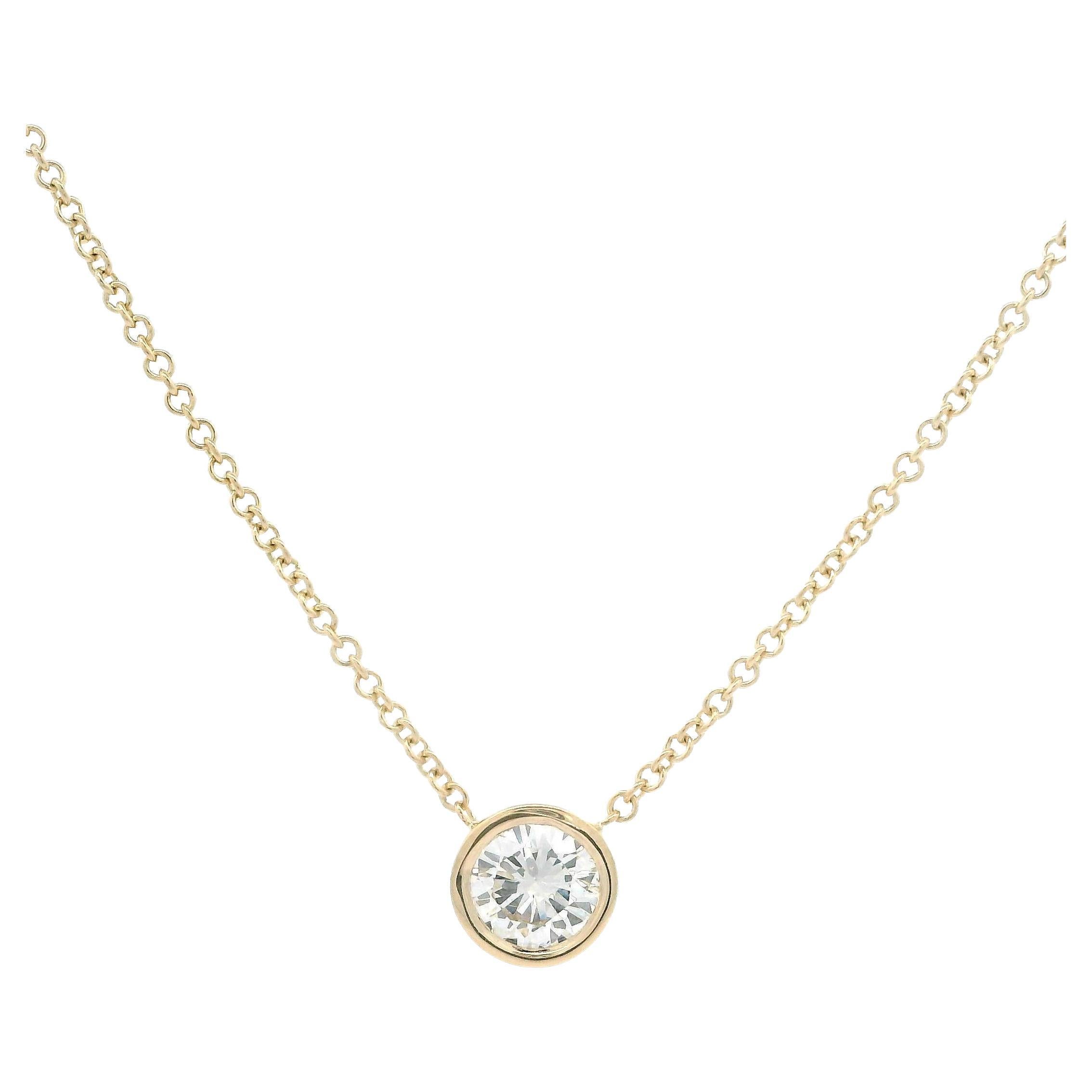 Klassische 14k Gelbgold 0,29ctw Diamant Lünette Solitär Halskette Anhänger im Angebot