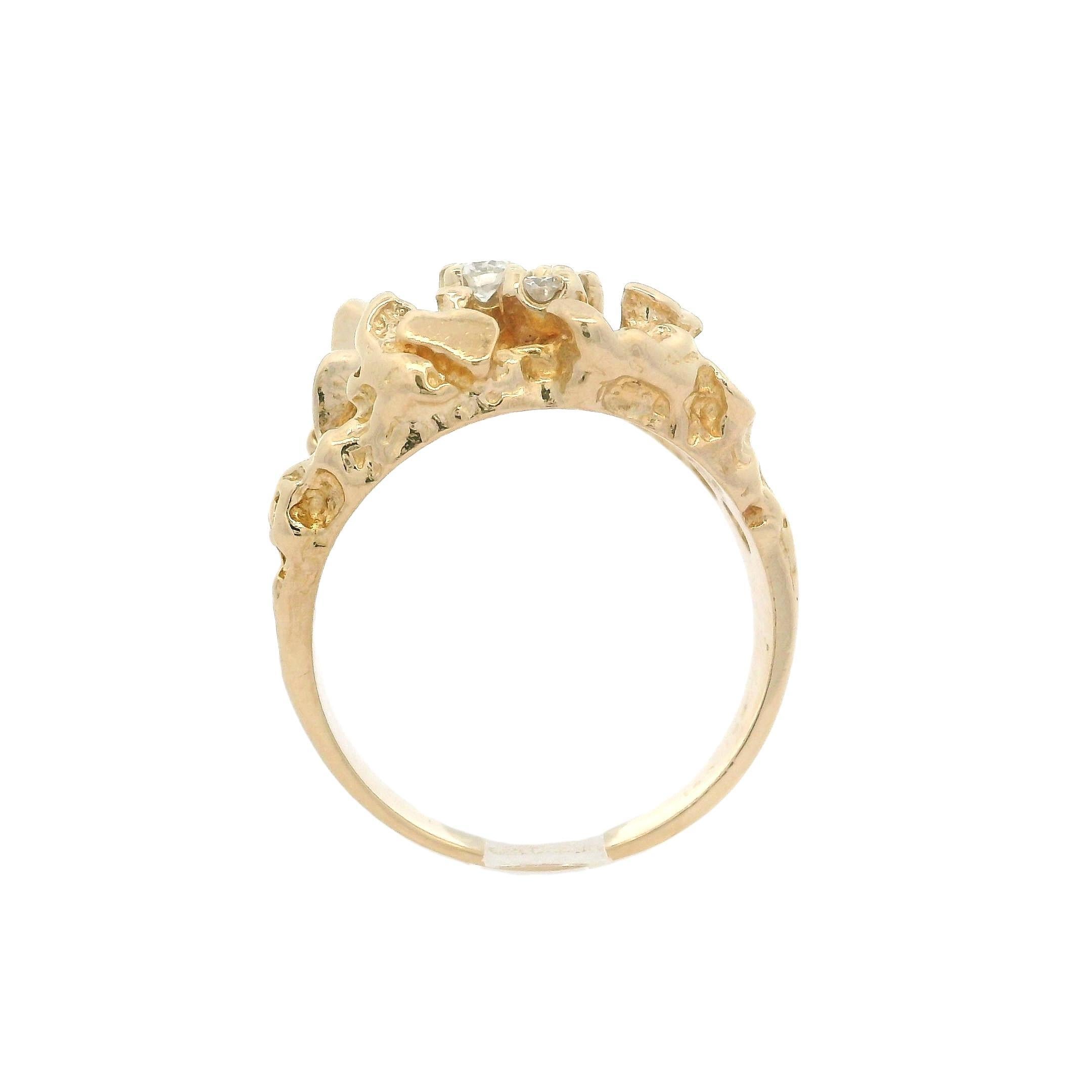 Classic 14k Yellow Gold 0.30ctw Diamond Wide Nugget Texture Statement Ring (Bague classique en or jaune 14k avec texture de pépite) en vente 1
