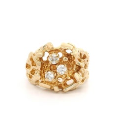 Classic 14k Yellow Gold 0.30ctw Diamond Wide Nugget Texture Statement Ring