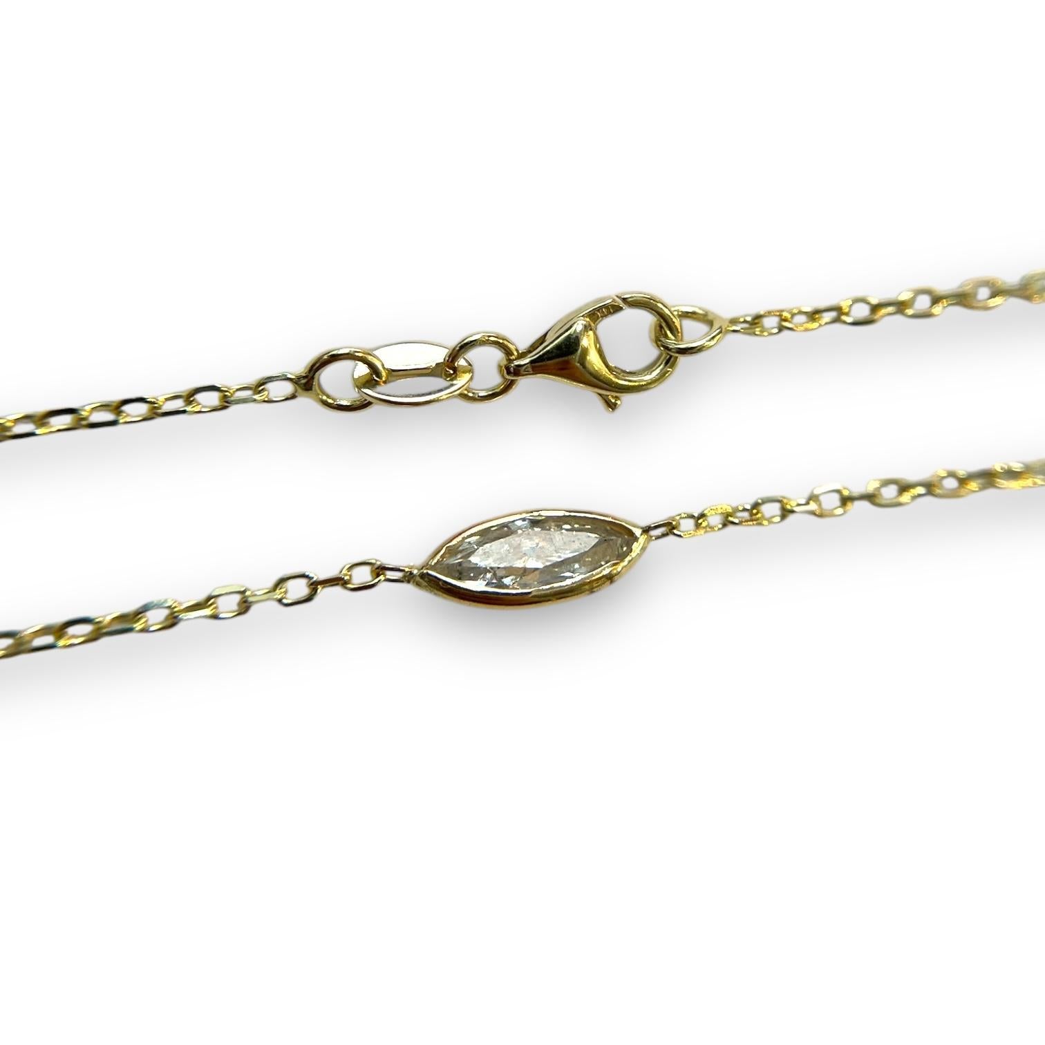 Modern Classic 14K Yellow Gold 0.55ct Marquise Natural Diamond Bezeled Necklace For Sale