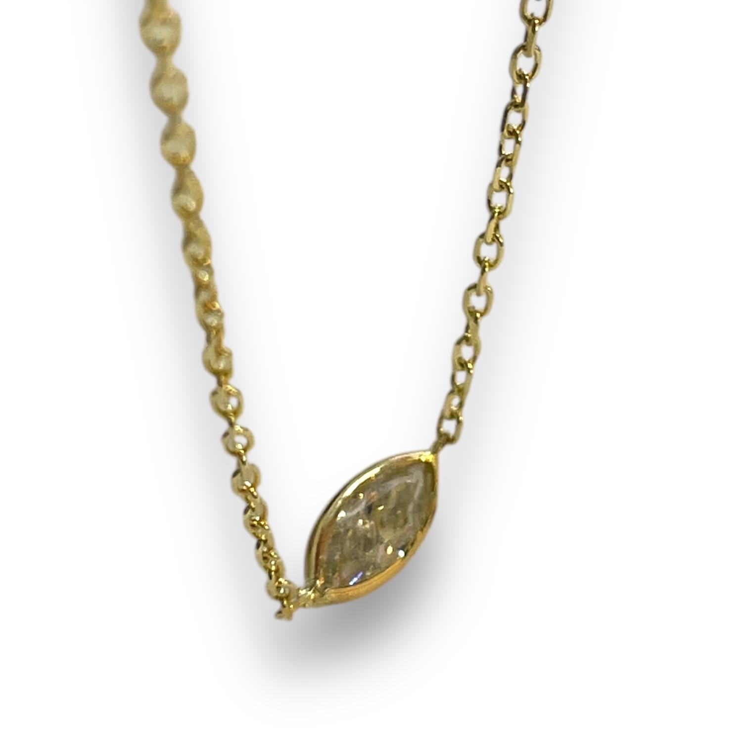 Classic 14K Yellow Gold 0.55ct Marquise Natural Diamond Bezeled Necklace In New Condition For Sale In New York, NY