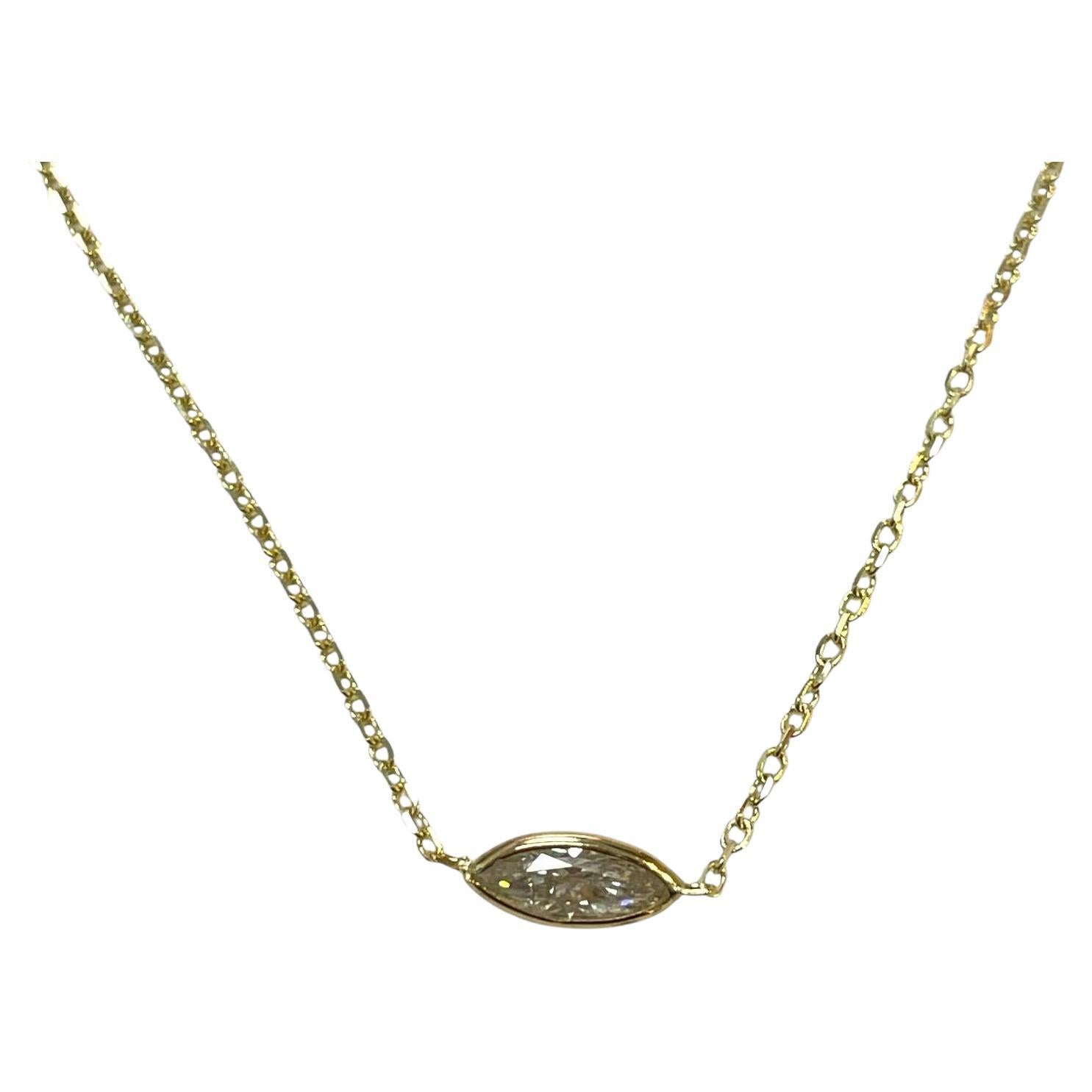Classic 14K Yellow Gold 0.55ct Marquise Natural Diamond Bezeled Necklace