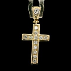 Classic 14k Yellow Gold 1.0ctw Fiery Diamond Channel Set Cross Charm Pendant