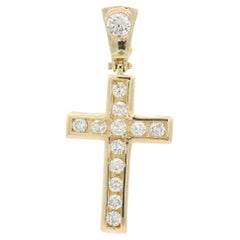 Classic 14k Yellow Gold 1.0ctw Fiery Diamond Channel Set Cross Charm Pendant