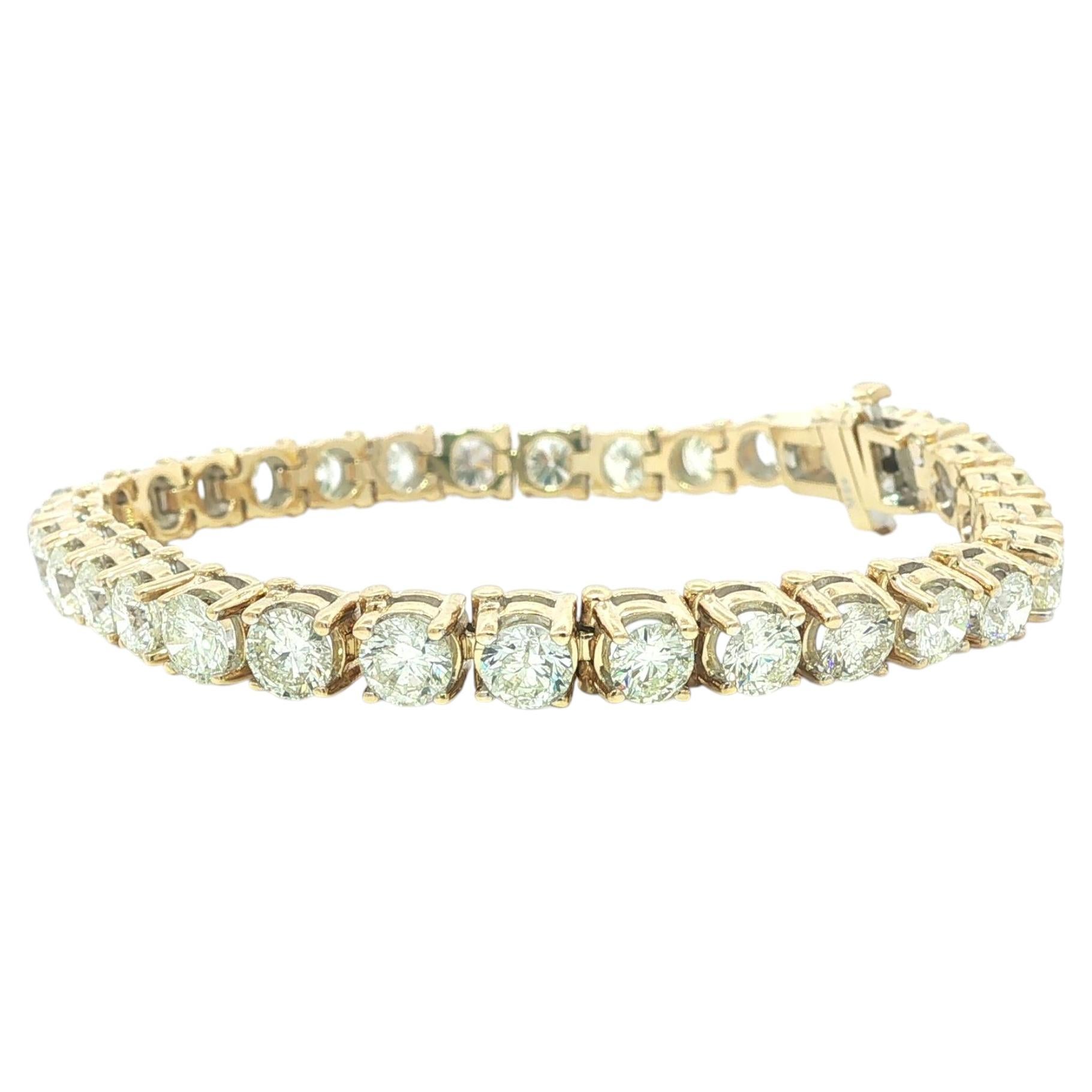 Bracelet de tennis classique en or jaune 14k 12.8ctw Large Round Diamond Line