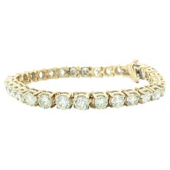 Pulsera de tenis clásica de oro amarillo de 14 quilates con diamantes redondos grandes de 12,8 ctw