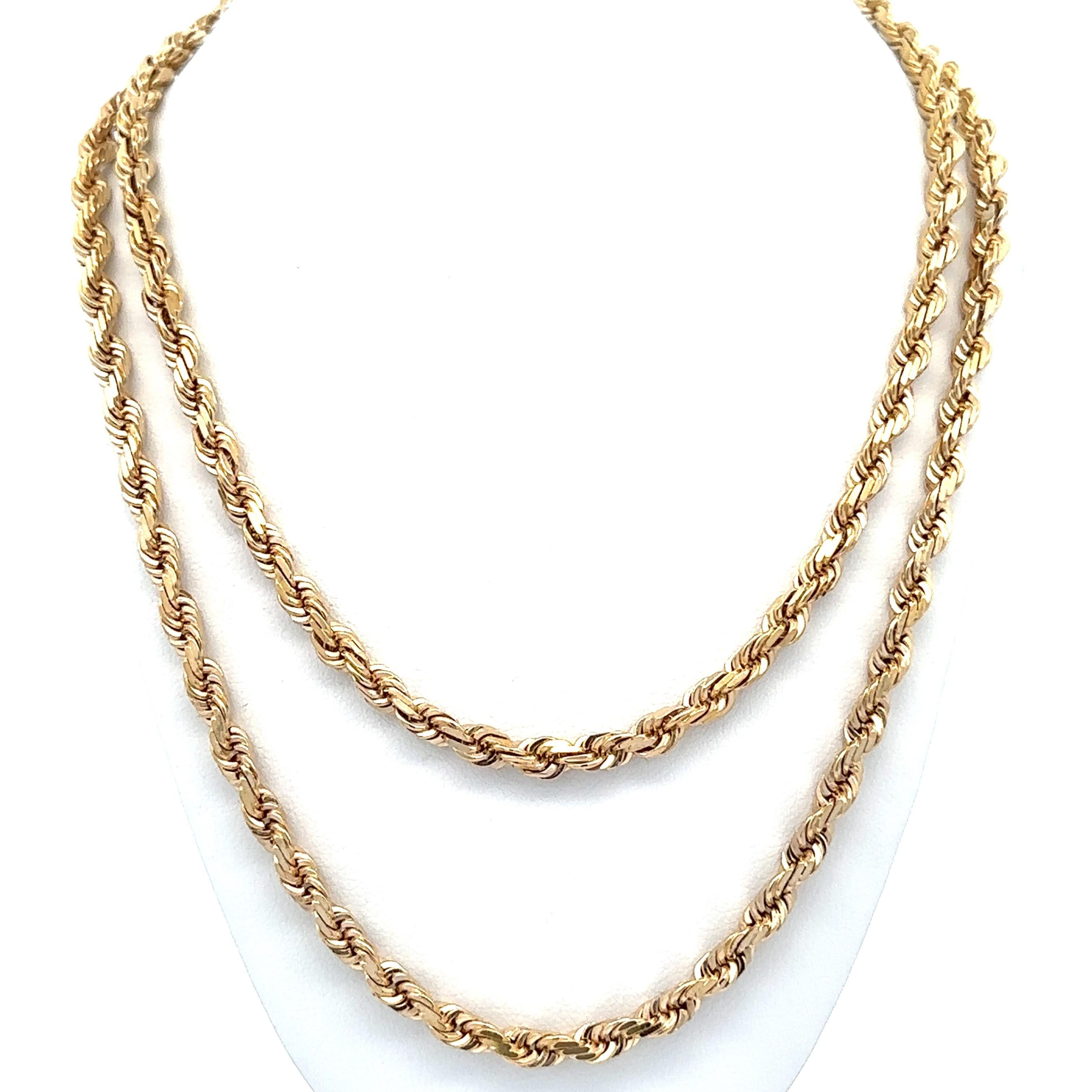 Collier classique en or jaune 14k avec chaîne à maillons en corde solide de 24 pouces et fermoir en forme de tonneau Unisexe en vente