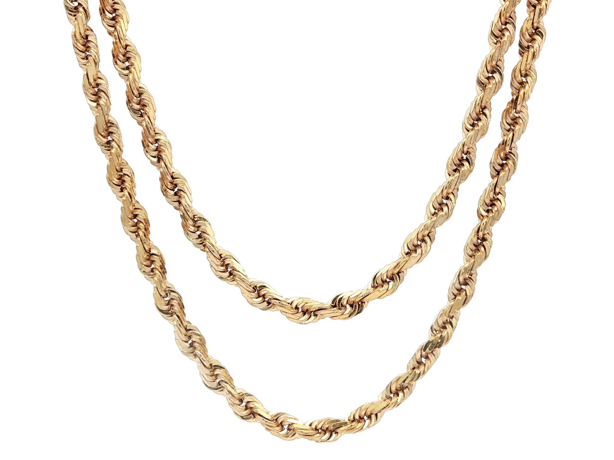 Collier classique en or jaune 14k avec chaîne à maillons en corde solide de 24 pouces et fermoir en forme de tonneau en vente 3