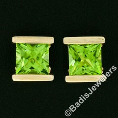 Klassische 14K Gelbgold 2,60ct Square Cut Channel Set Peridot Post Ohrstecker