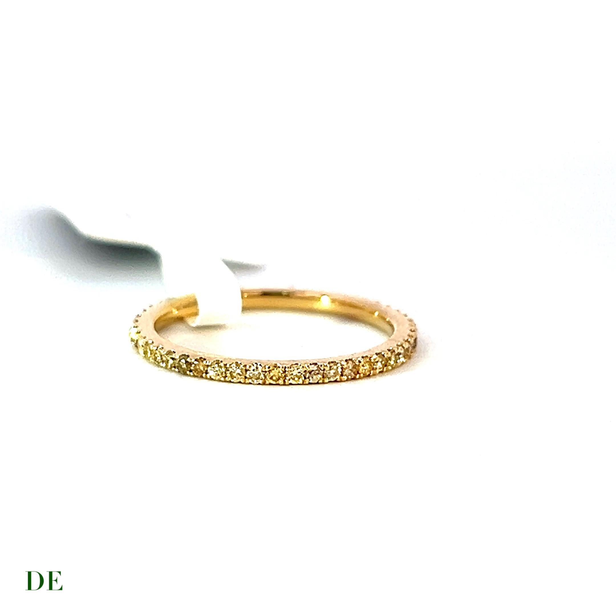 Women's or Men's Classic 14k Yellow Gold .42 Carat Round Golden Diamond Eternity Band Ring For Sale