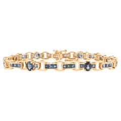 Classic 14K Yellow Gold 6.39 Ct Blue Sapphire Geometric Link Tennis Bracelet