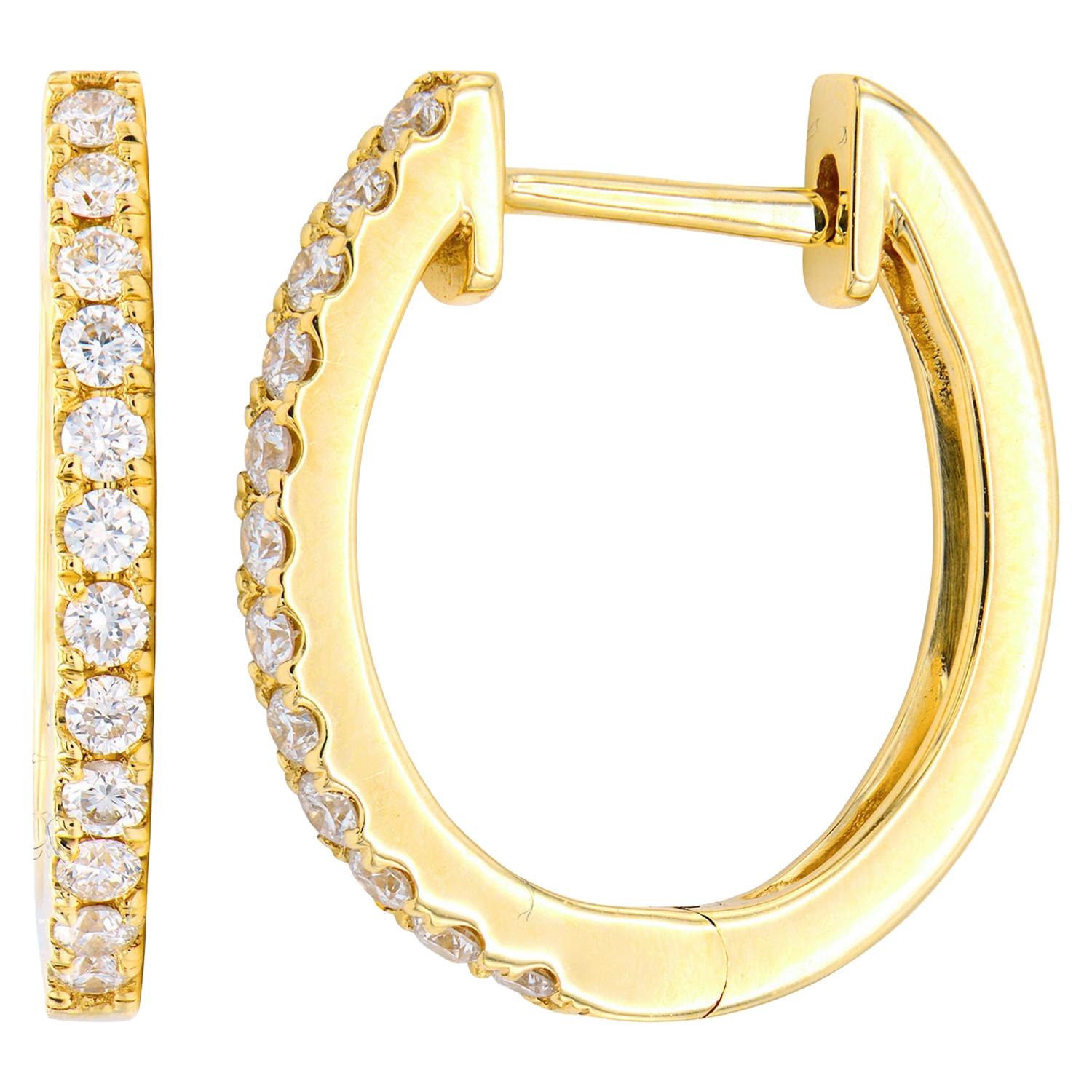 Classic 14K Yellow Gold and Diamond Hoops For Sale