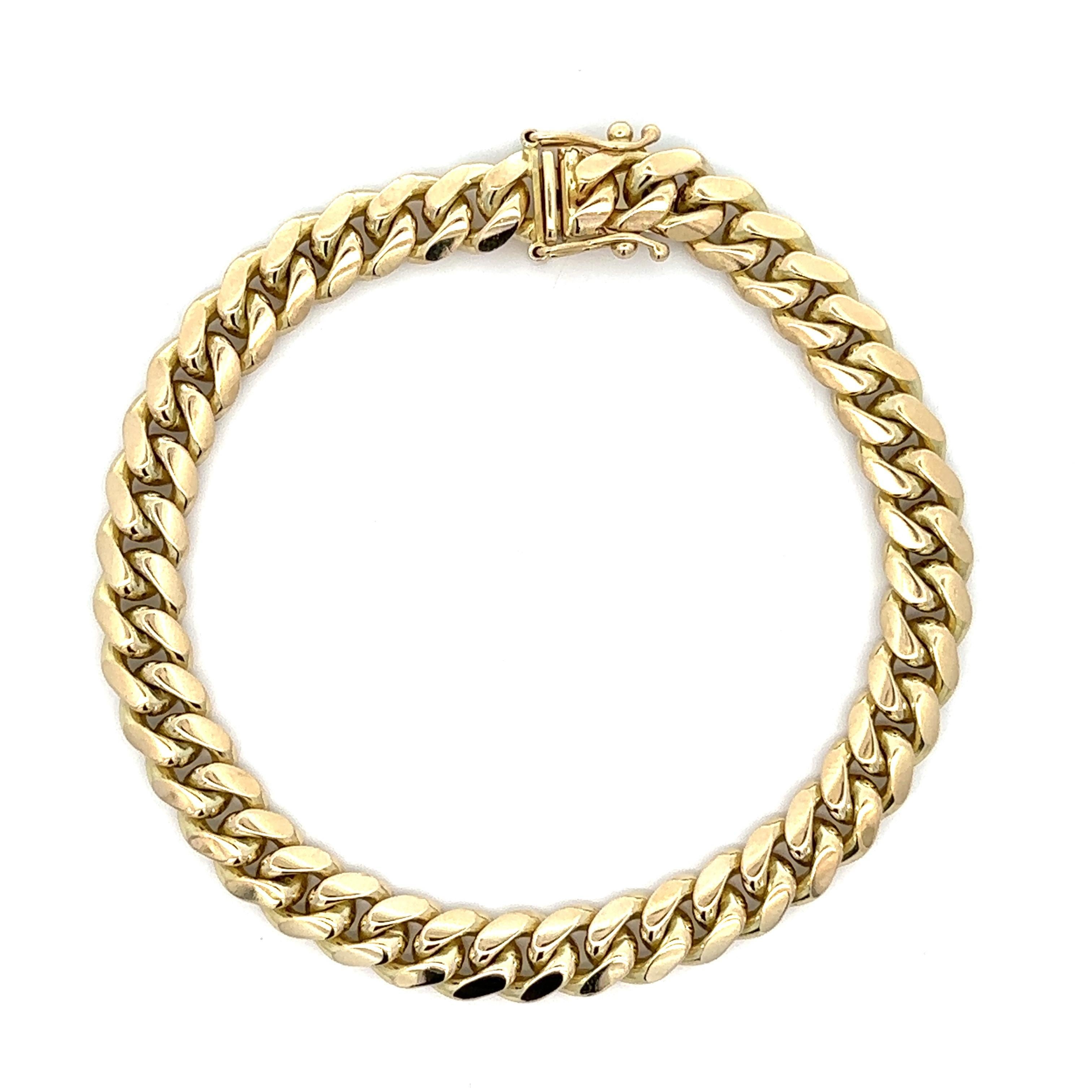 Classic 14k Yellow Gold Cuban Curb Link Bracelet w/ Push Clasp w/ Safety Latch Excellent état - En vente à Montclair, NJ
