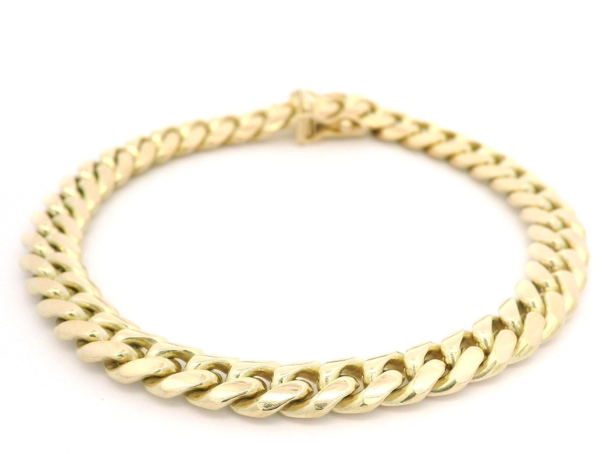 Classic 14k Yellow Gold Cuban Curb Link Bracelet w/ Push Clasp w/ Safety Latch Unisexe en vente