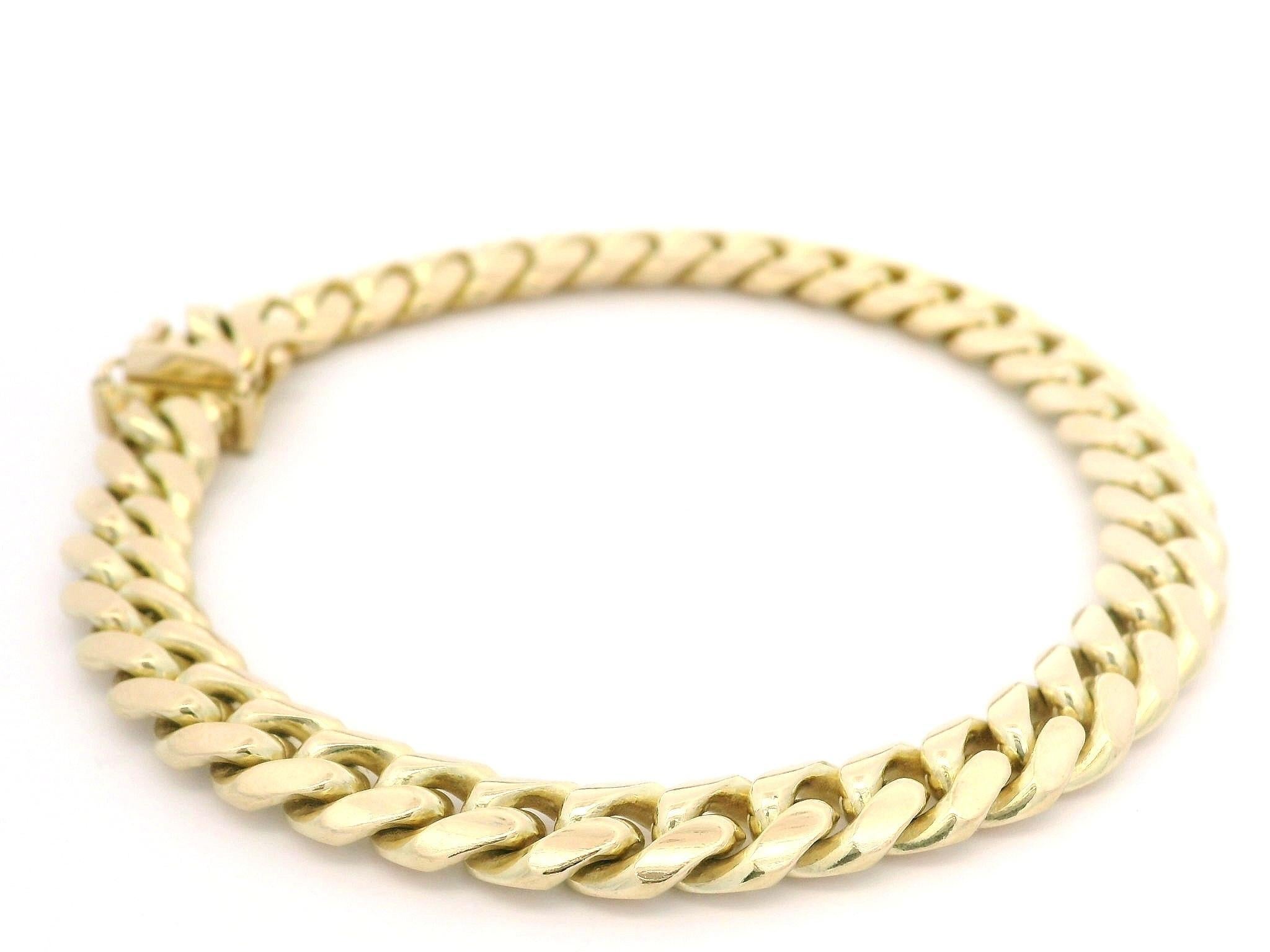Classic 14k Yellow Gold Cuban Curb Link Bracelet w/ Push Clasp w/ Safety Latch en vente 1