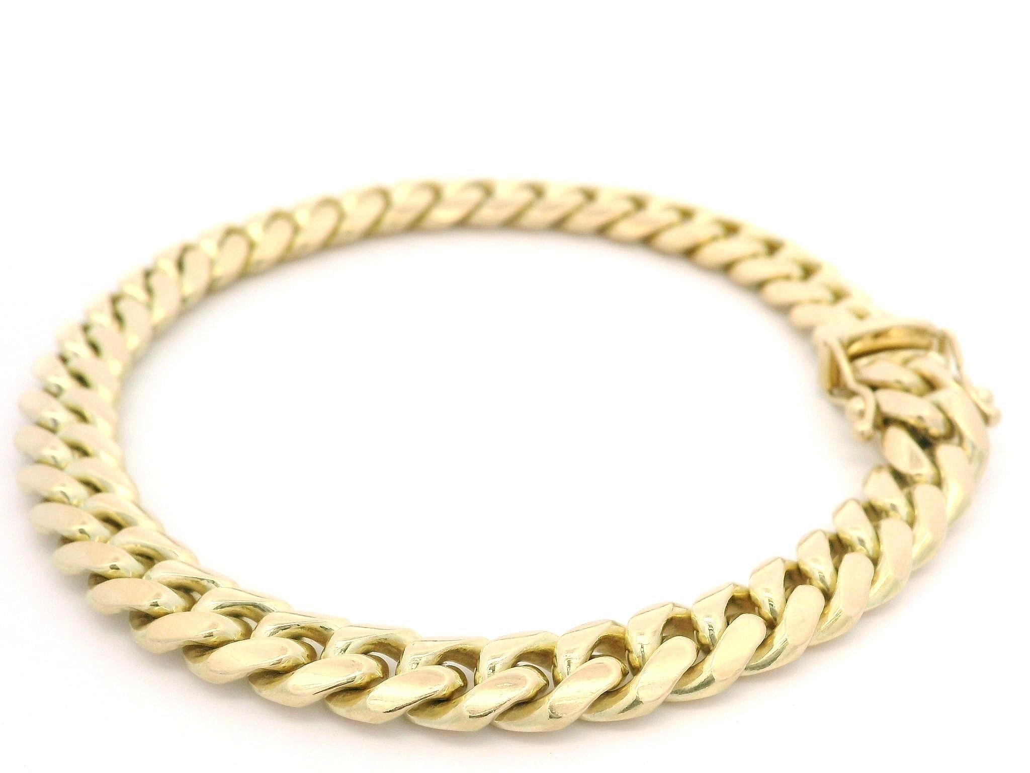 Classic 14k Yellow Gold Cuban Curb Link Bracelet w/ Push Clasp w/ Safety Latch en vente 2