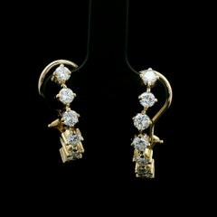Classic 14k Yellow Gold Large 1.40ctw Round Diamond Cuff Curved Back Earrings