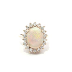Klassische 14k Gelbgold große schöne Farbe Opal / 1ct Diamond Halo Ring