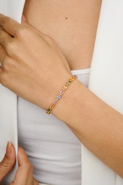 Pulsera de oro amarillo de 14k con múltiples zafiros y diamantes para compromiso