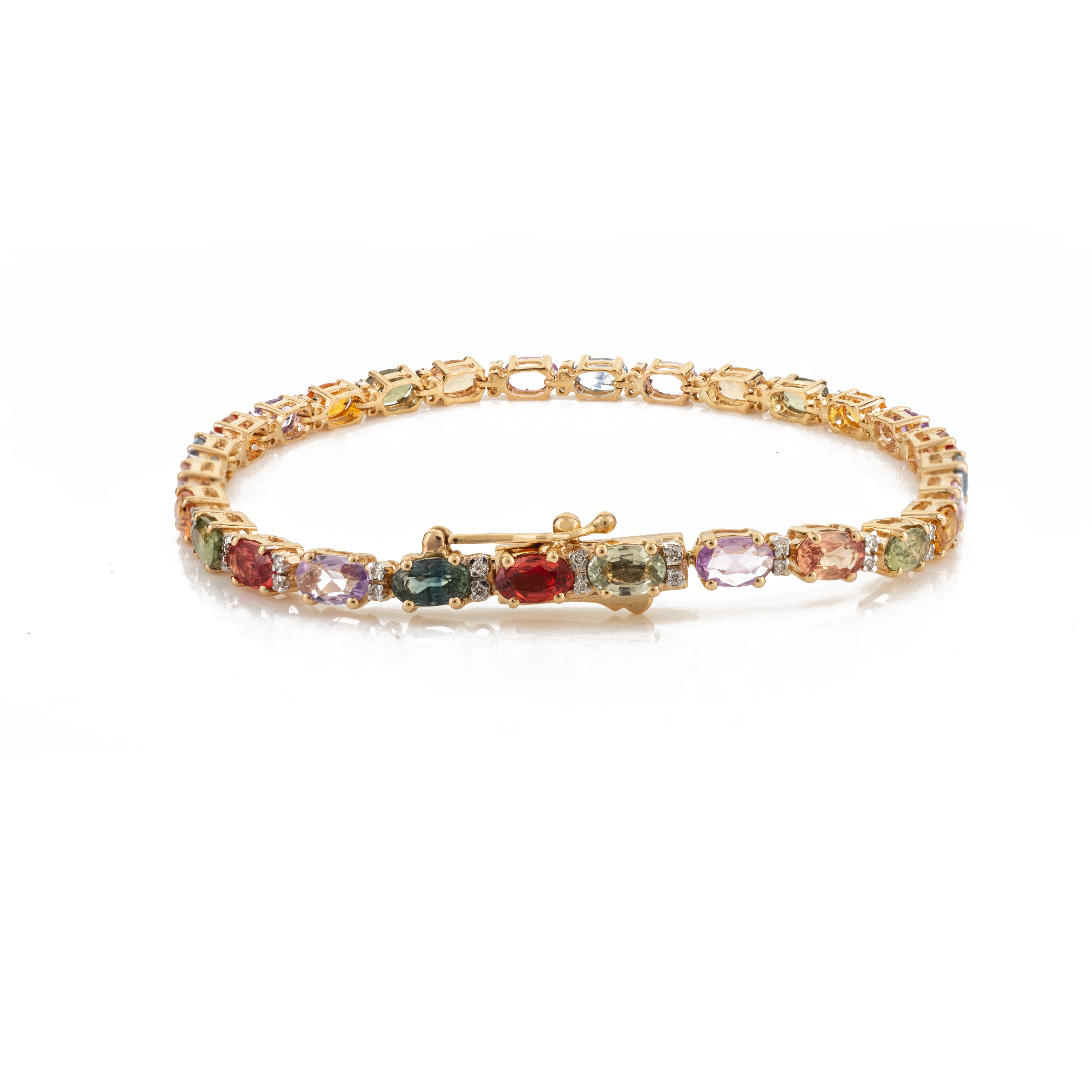 Modern 14k Yellow Gold Multi Sapphire and Diamond Bracelet for Engagement For Sale