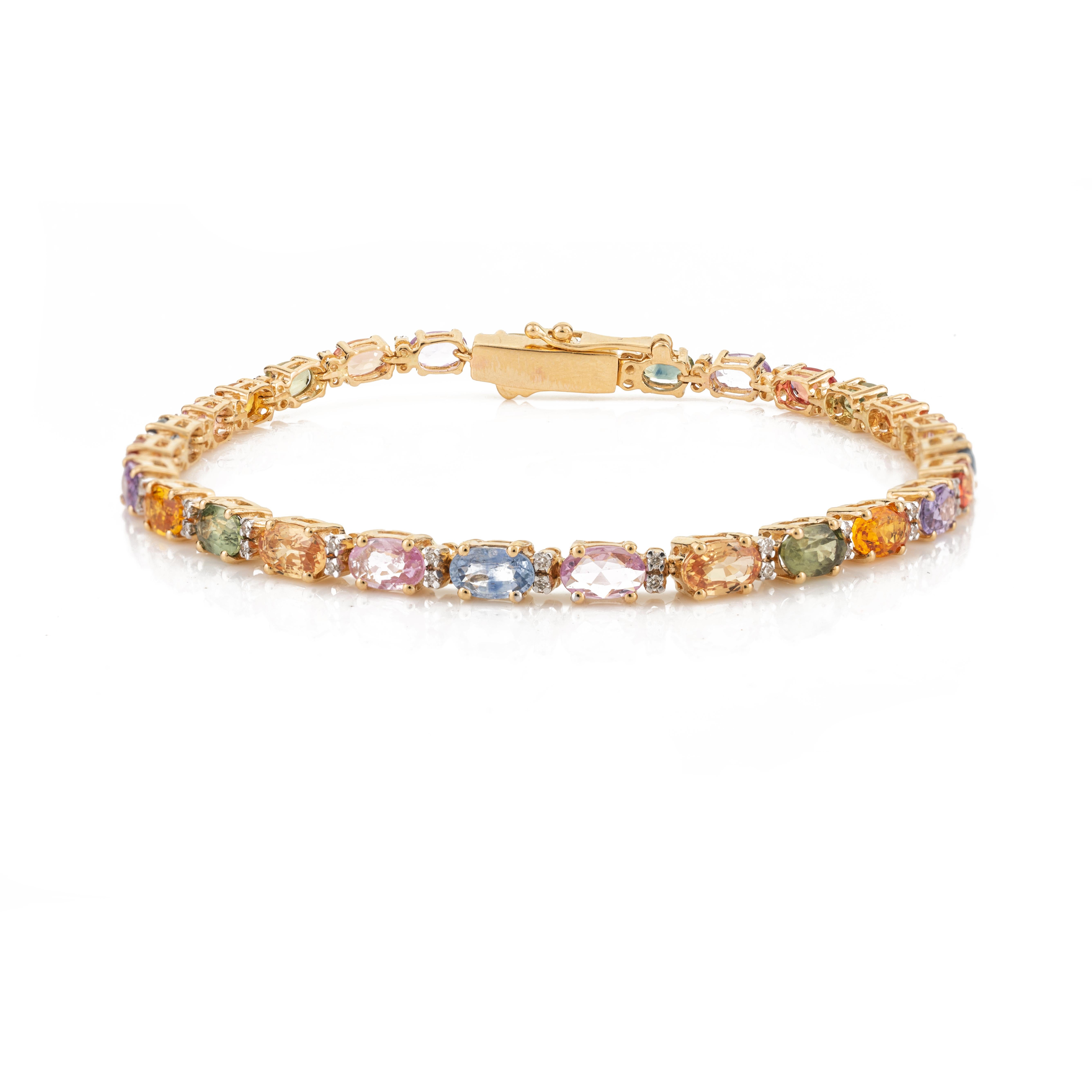 Women's 14k Yellow Gold Multi Sapphire and Diamond Bracelet for Engagement For Sale