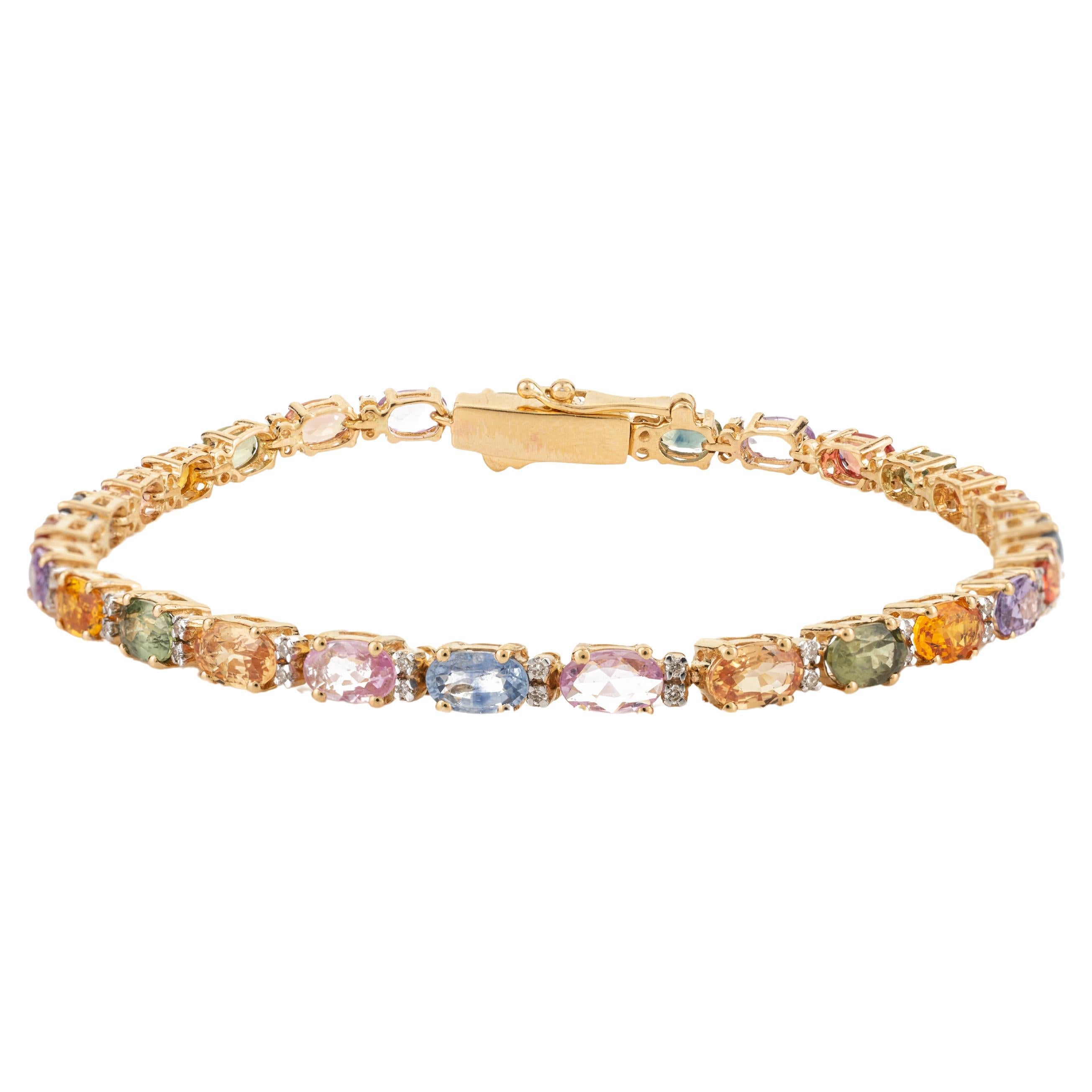14k Yellow Gold Multi Sapphire and Diamond Bracelet for Engagement For Sale