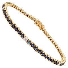 Classic 14k Yellow Gold Natural Blue Sapphire and Diamond Tennis Bracelet