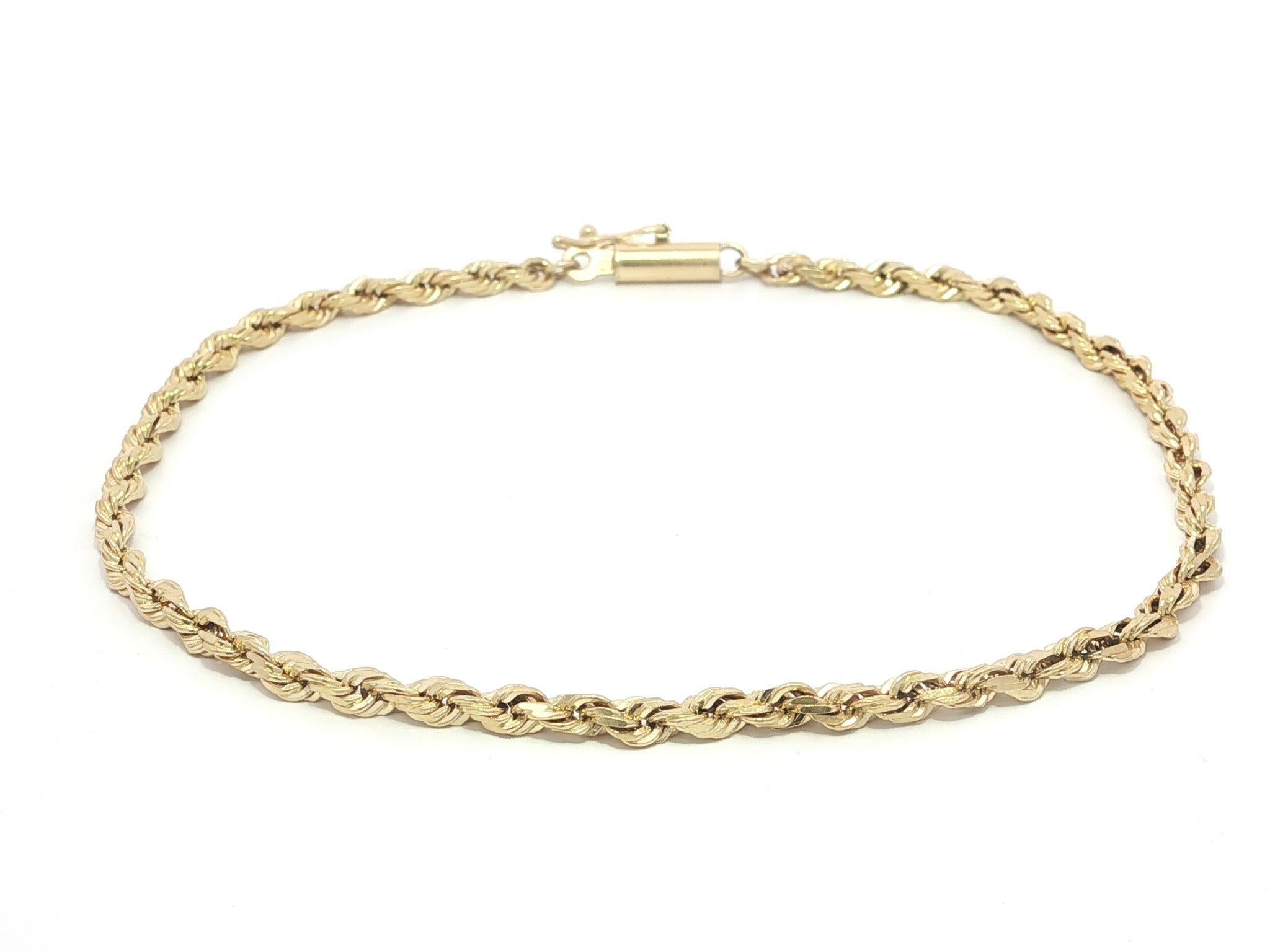 Bracelet classique en or jaune 14k à maillons en corde Fermoir à barillet avec verrou de sécurité Bon état - En vente à Montclair, NJ