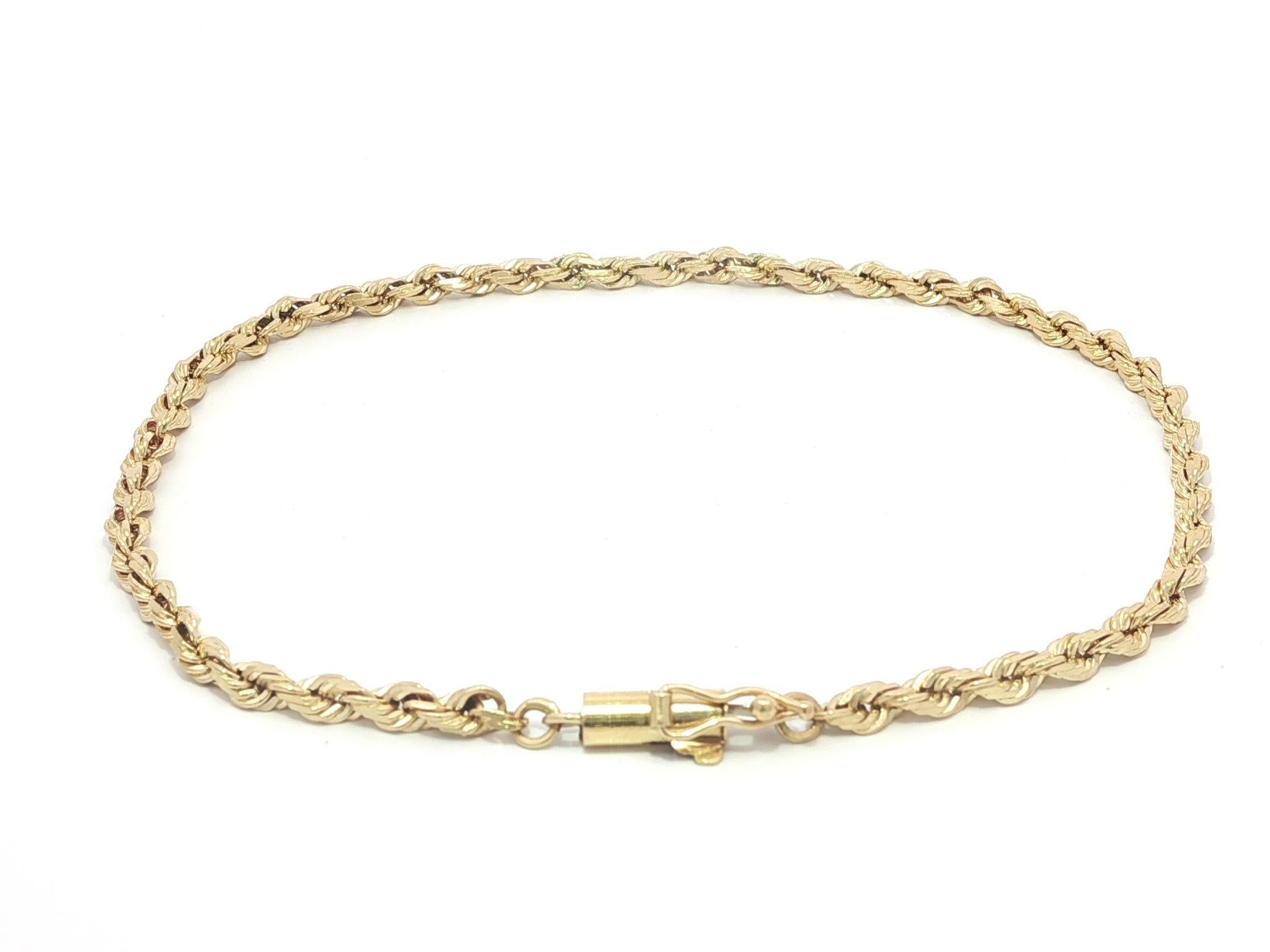 Bracelet classique en or jaune 14k à maillons en corde Fermoir à barillet avec verrou de sécurité Pour femmes en vente