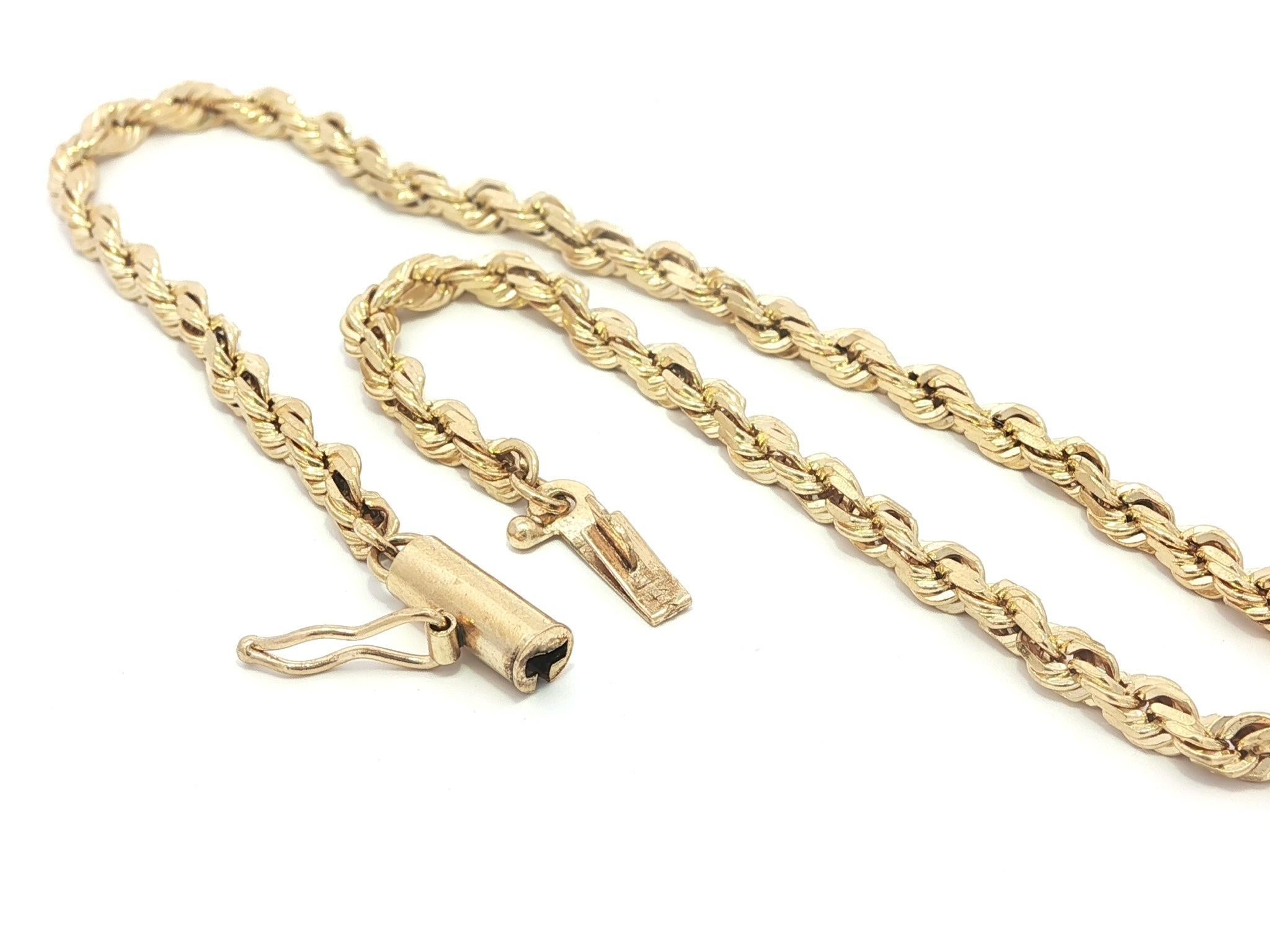 Bracelet classique en or jaune 14k à maillons en corde Fermoir à barillet avec verrou de sécurité en vente 1
