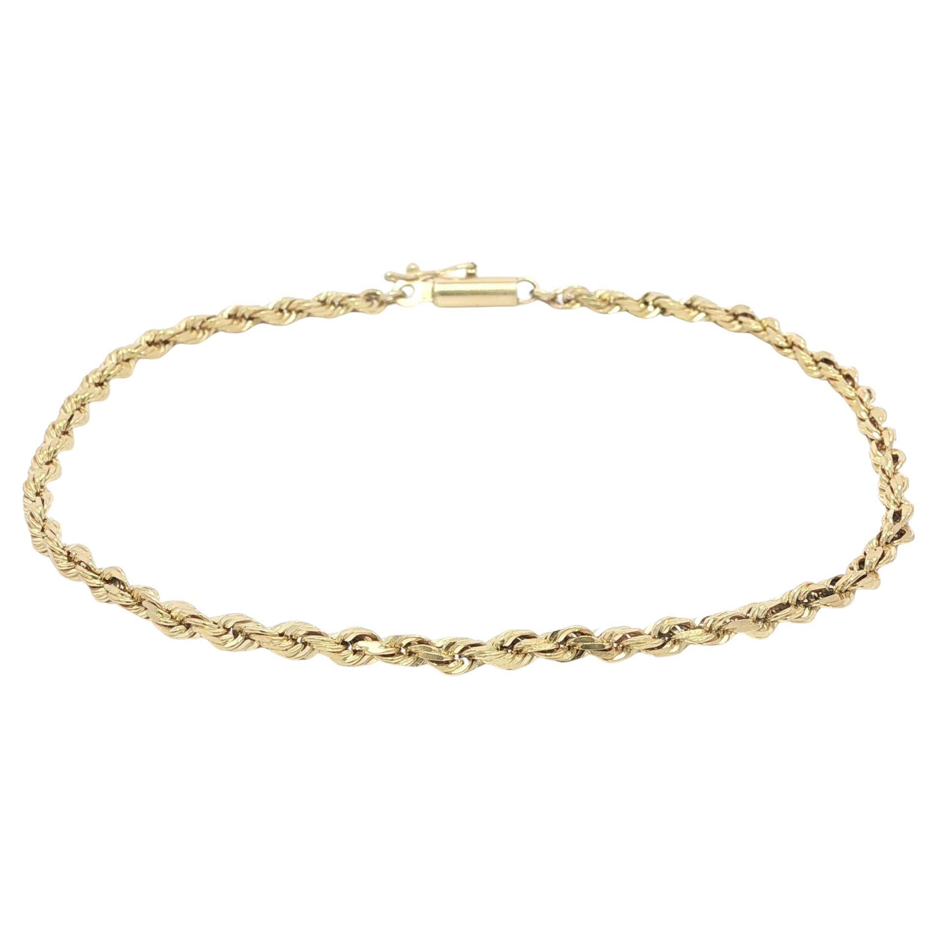 Bracelet classique en or jaune 14k à maillons en corde Fermoir à barillet avec verrou de sécurité en vente