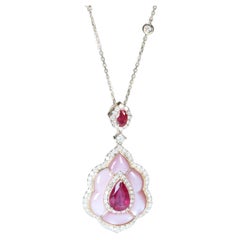Classic 14K Yellow Gold Rubellite, Ruby, Mother of Pearl Diamond Accents Pendant