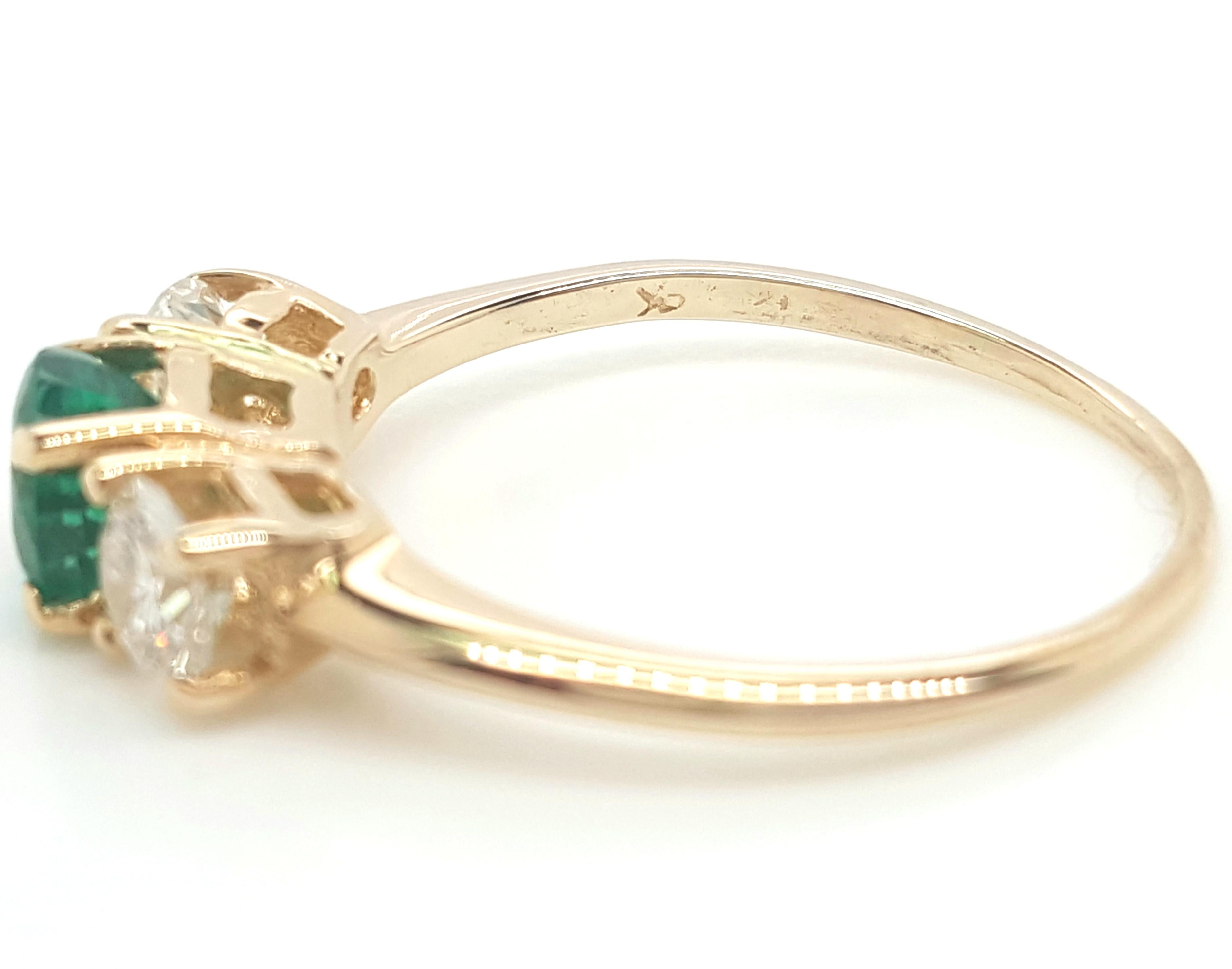 Classic 14 Karat Yellow Gold Three-Stone Emerald and Diamond Ring 4