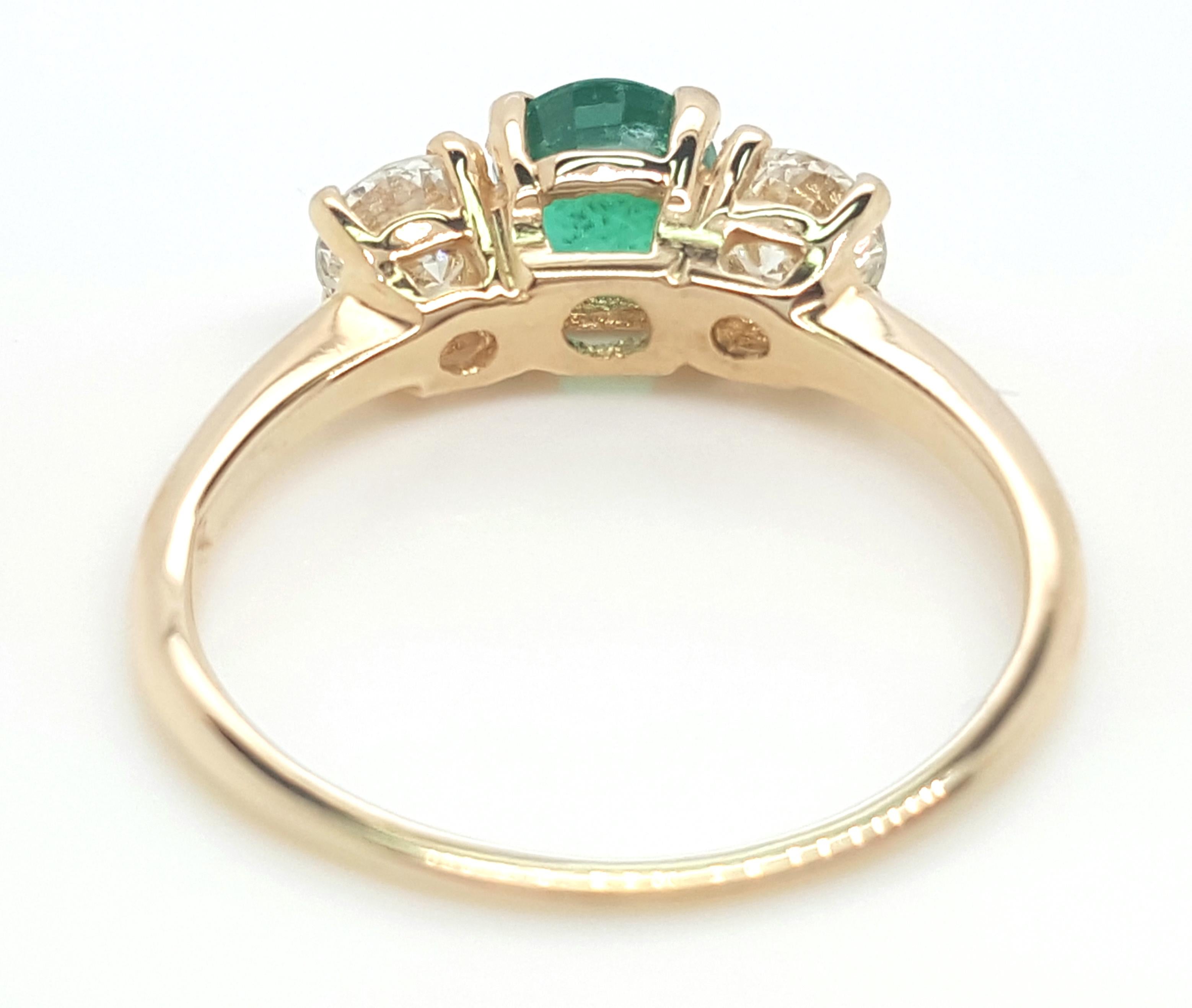 Classic 14 Karat Yellow Gold Three-Stone Emerald and Diamond Ring 5