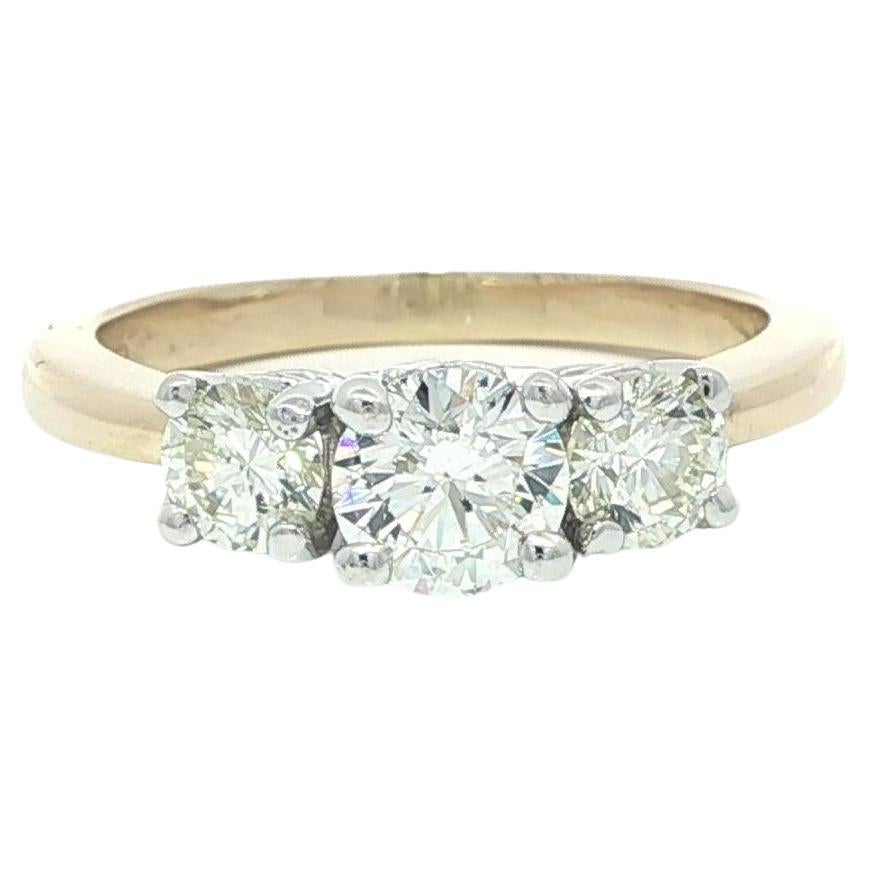 Classic 14k Yellow 
White Gold 1.05ctw Round Diamond 3 Stone Ring For Sale