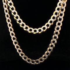 Classic 14k Yellow & White Gold 24" Diamond Cut Curb Cuban Link Chain Necklace