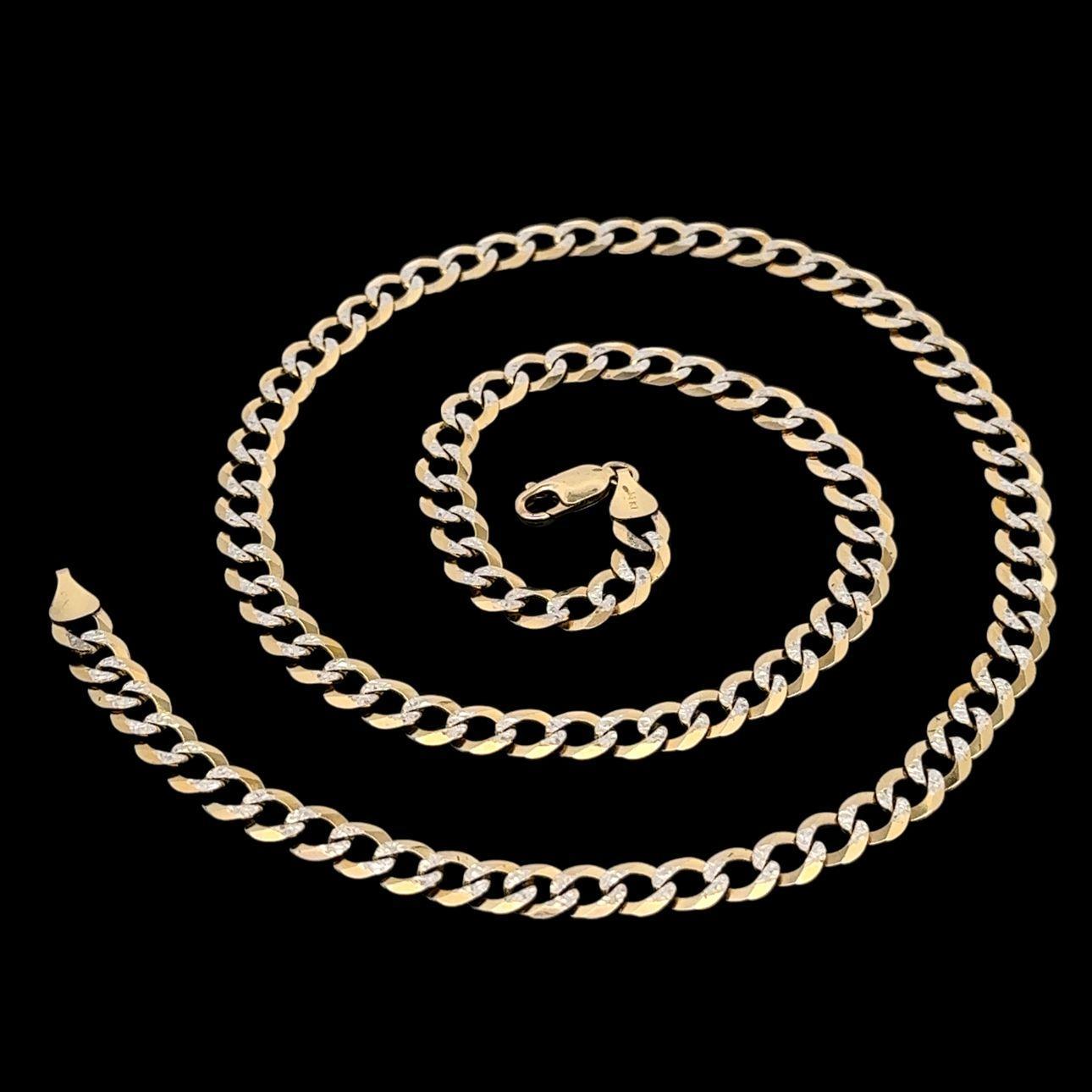 Collana classica con catena a maglie cubane con taglio a diamante in oro giallo e bianco 14k da 24 pollici In condizioni ottime in vendita a Montclair, NJ