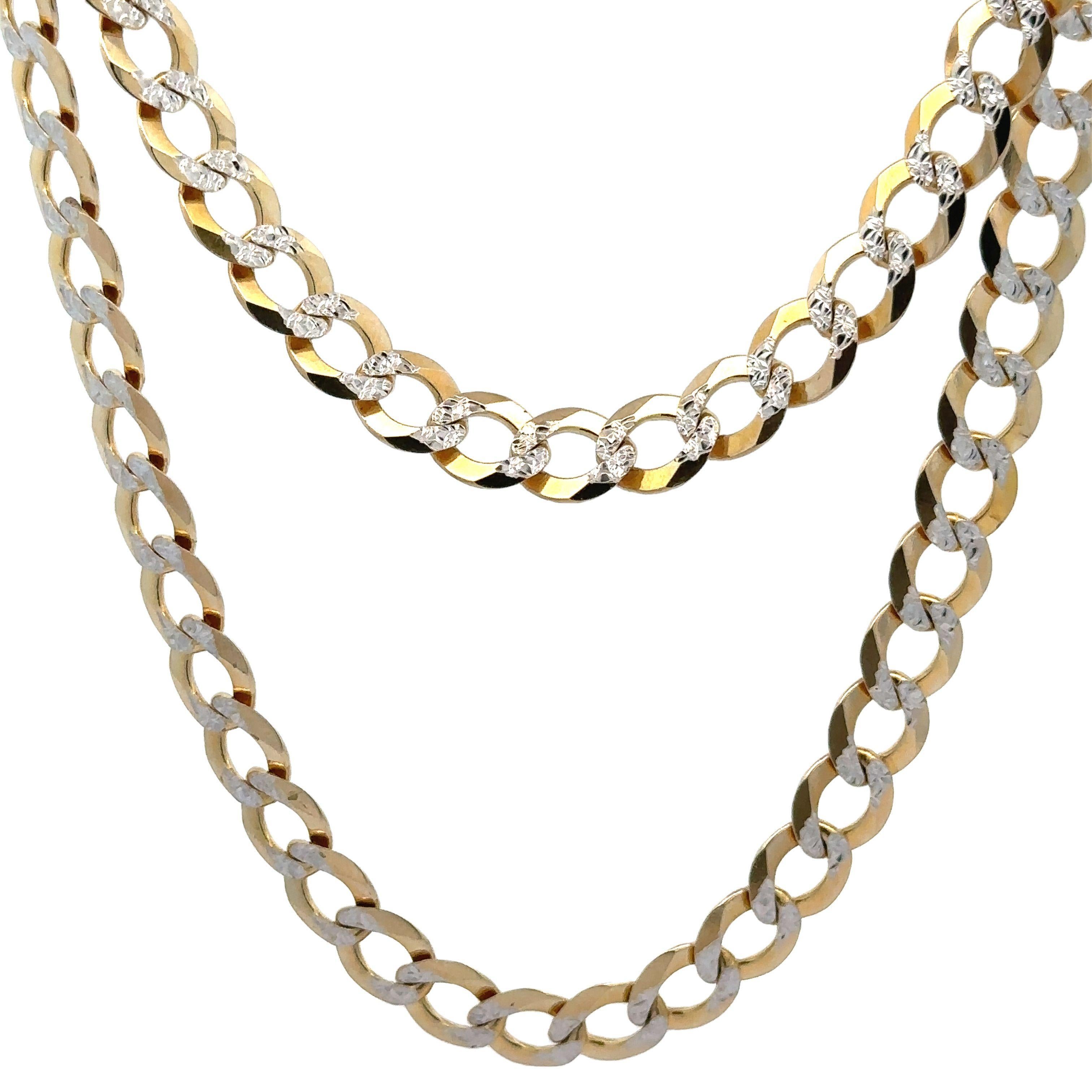 Collana classica con catena a maglie cubane con taglio a diamante in oro giallo e bianco 14k da 24 pollici in vendita 1