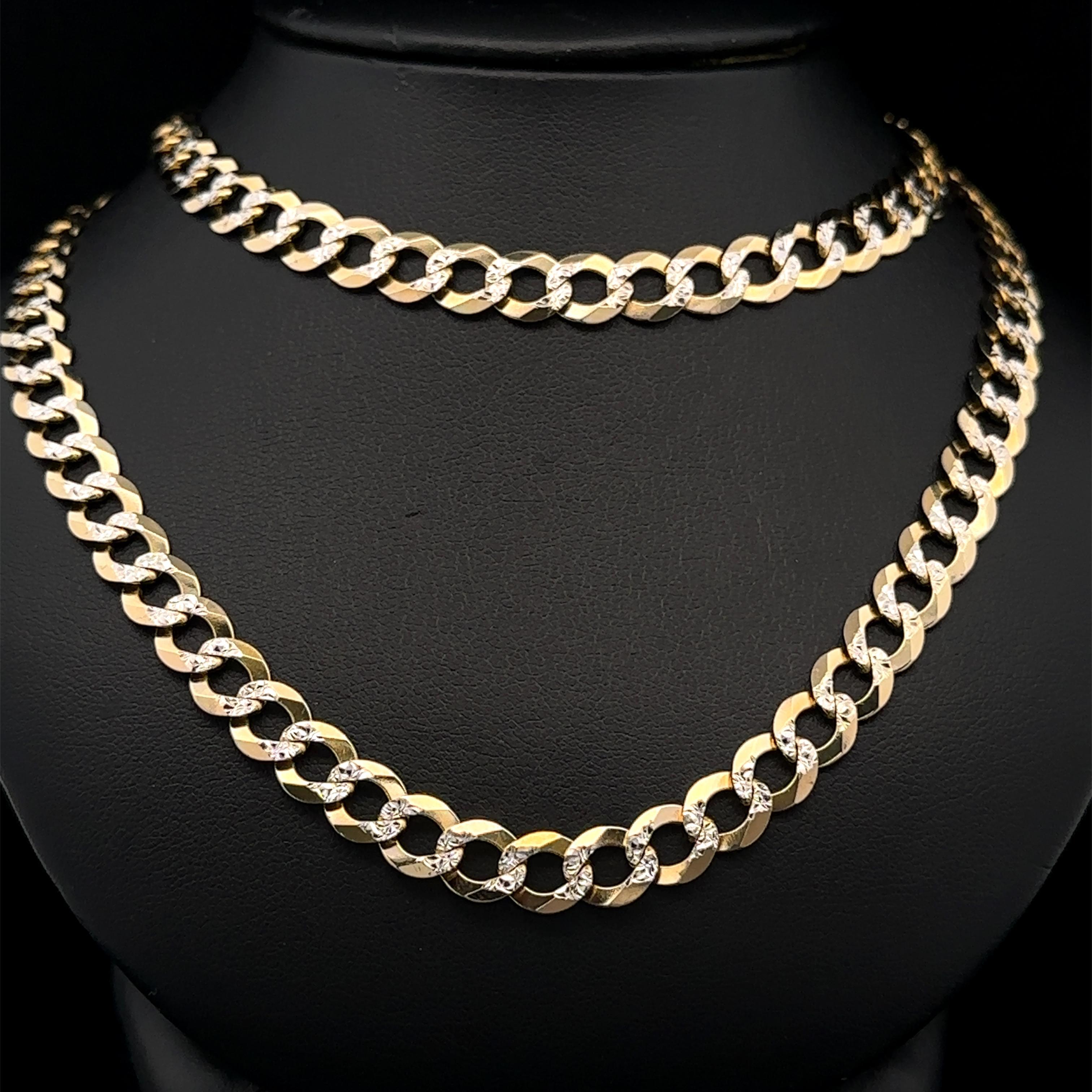 Collana classica con catena a maglie cubane con taglio a diamante in oro giallo e bianco 14k da 24 pollici in vendita 2