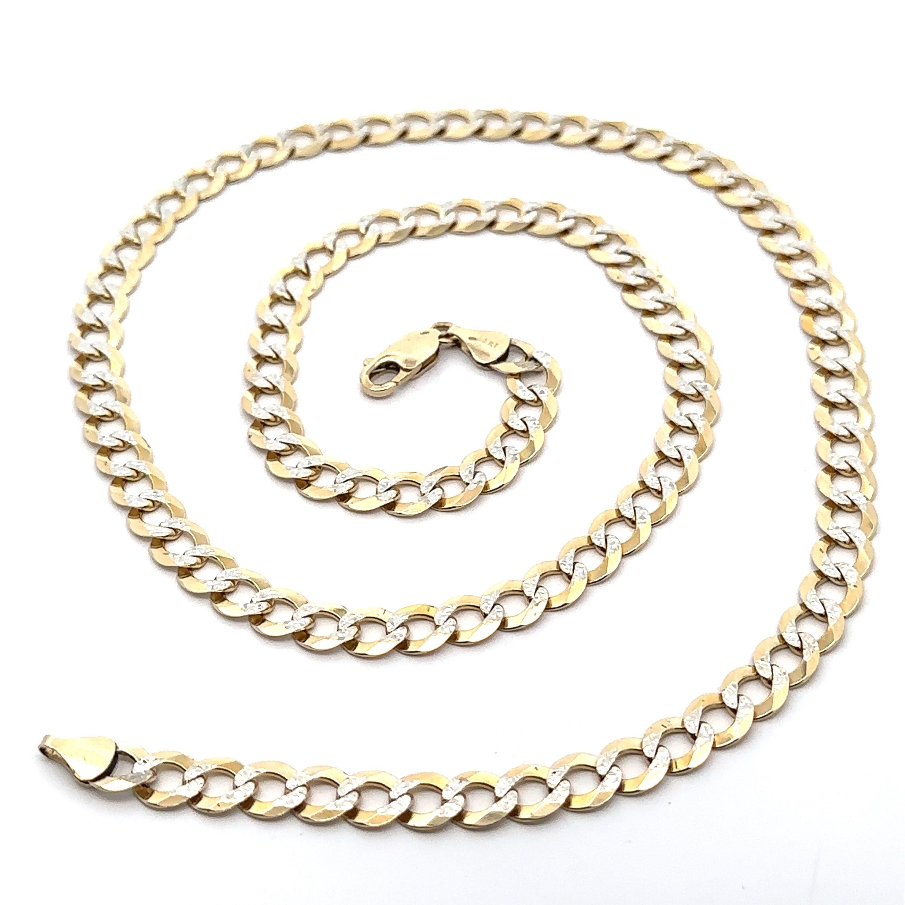 Collana classica con catena a maglie cubane con taglio a diamante in oro giallo e bianco 14k da 24 pollici in vendita 3
