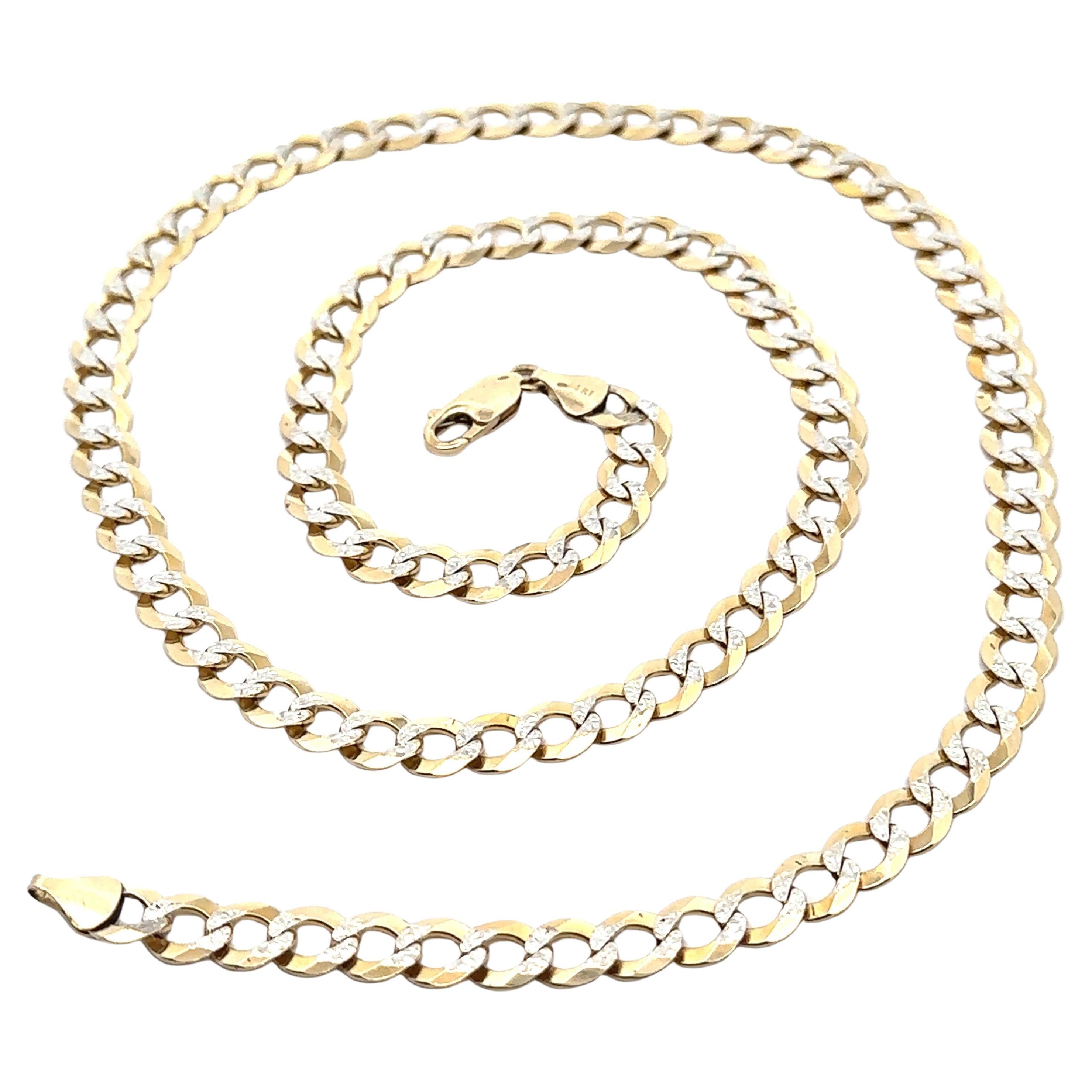 Classic 14k Gelb & Weißgold 24" Diamond Cut Curb Cuban Link Kette Halskette